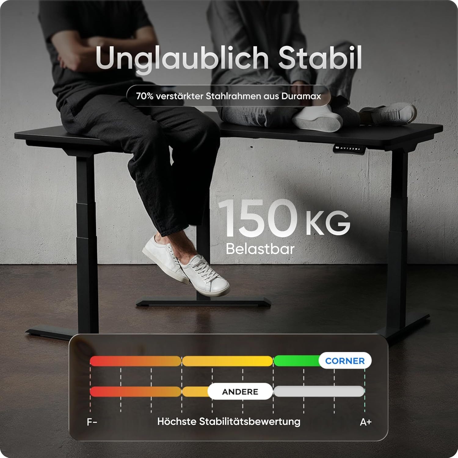 DESKSPACE Tischgestell Corner Elektrisch Höhenverstellbarer Eckschreibtisch Gestell (Gestell inklusive Bedieneinheit und Montagematerial), ergonomisches Steh-Sitz-System, programmierbare Höhen
