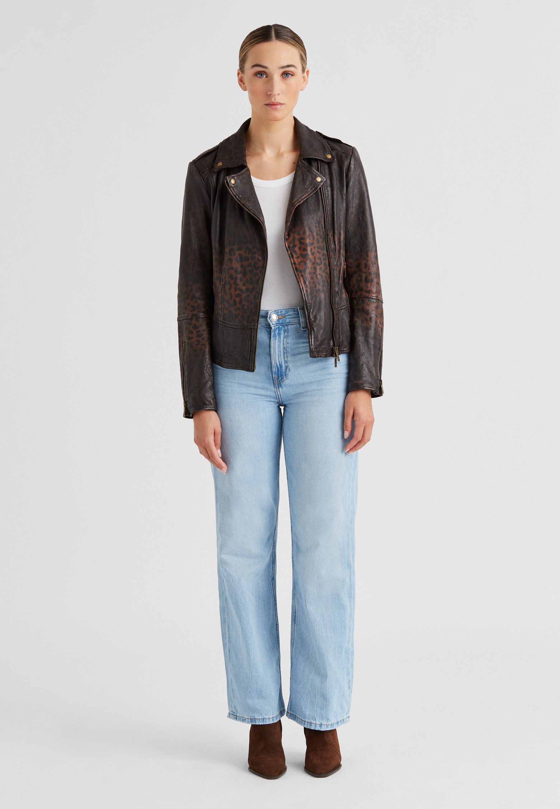 Milestone Bikerjacke MSMarga Damen Lederjacke Jacke Leder schlanke Passform