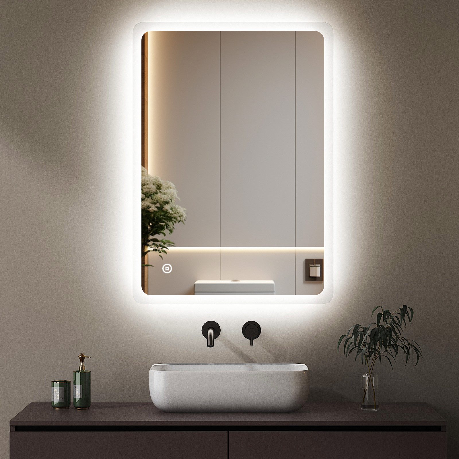 WDWRITTI Badspiegel Wandspiegel Badezimmerspiegel Led Spiegel Bad mit Beleu günstig online kaufen