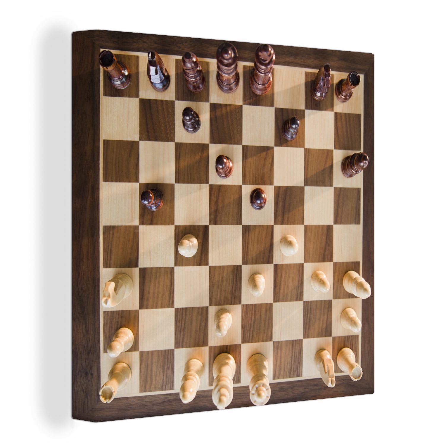 OneMillionCanvasses® Leinwandbild Ein Schachbrett voller Figuren, (1 St), Leinwand Bilder für Wohnzimmer Schlafzimmer