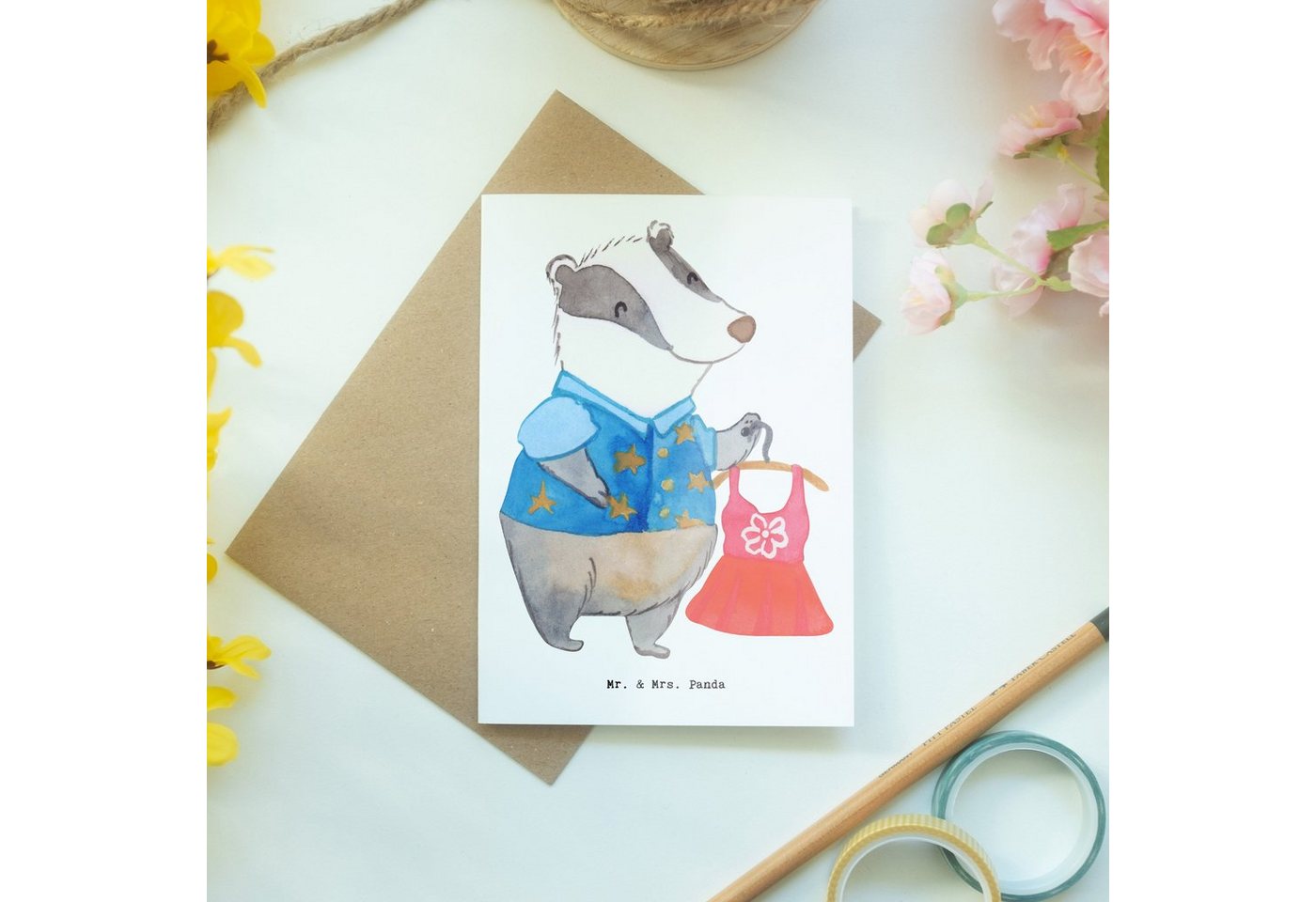Thumbnail - Mr. & Mrs. Panda Grußkarte Modeverkäuferin Herz - Weiß - Geschenk, Arbeitskollege, Fashion Store, Herzberührende Sprüche