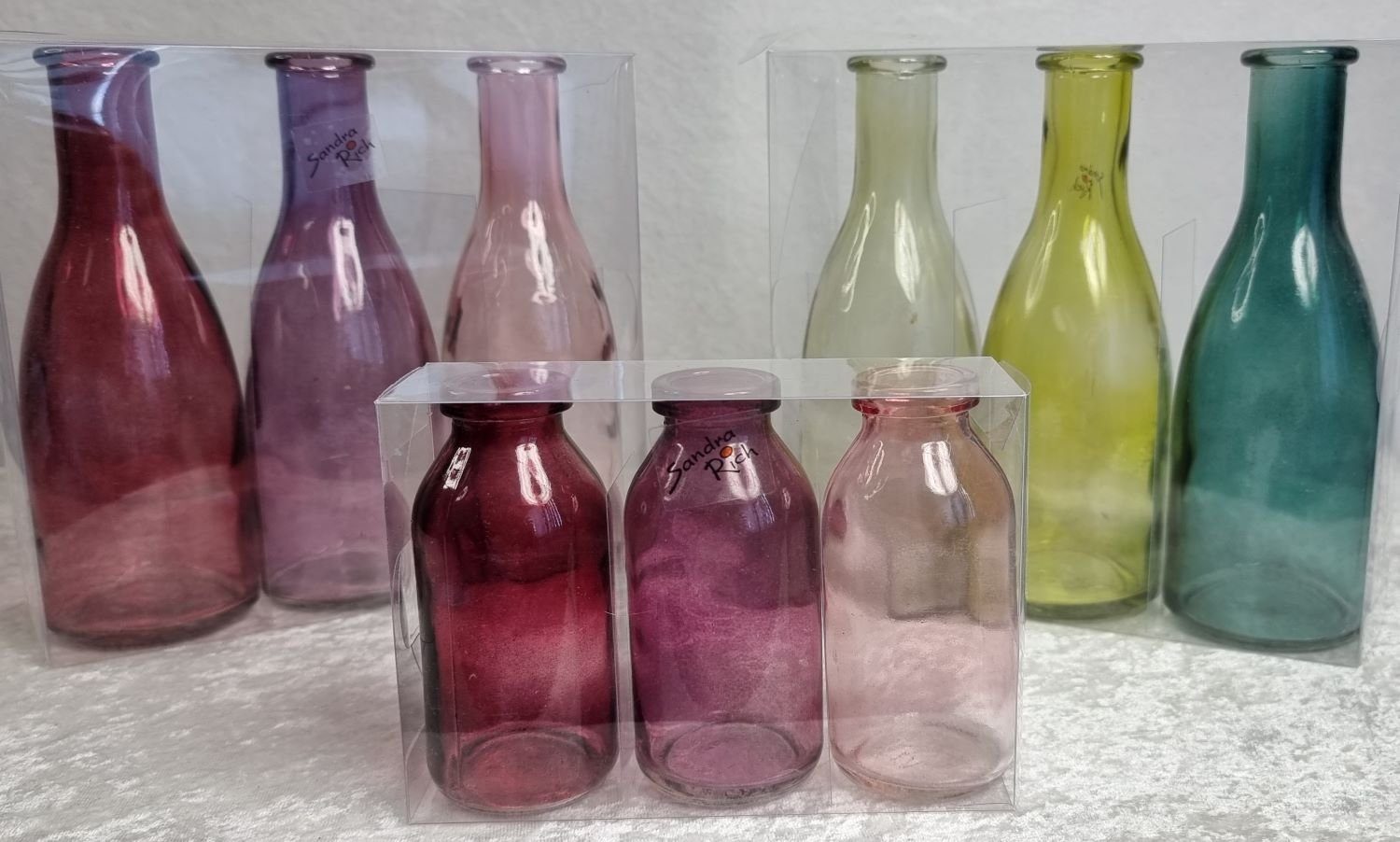 Sandra Rich Dekovase Glasflaschenvasen (Sparset, Vasen), 3 3er set aus Grün, rosa Glas