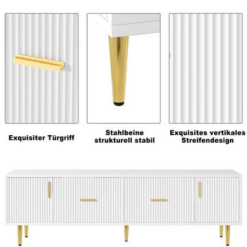 Merax Lowboard mit goldenen Füße und Griffe aus Metall, TV-Schrank mit 2 Schubladen und 2 Türen, Fernsehtisch, Breite: 170cm