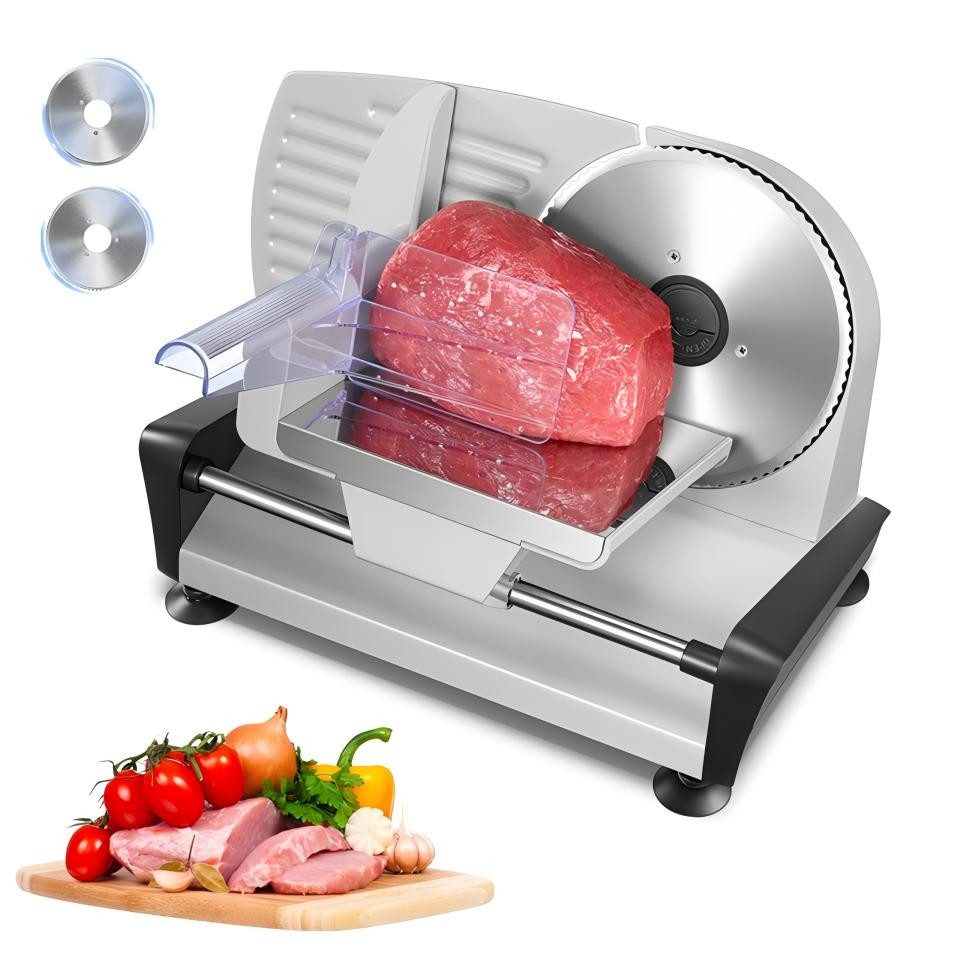 FOHERE Allesschneider mit zwei abnehmbaren Klingen aus 304 Edelstahl, 200 W, mit rutschfesten Saugnapffüßen, abnehmbar und leicht zu reinigen