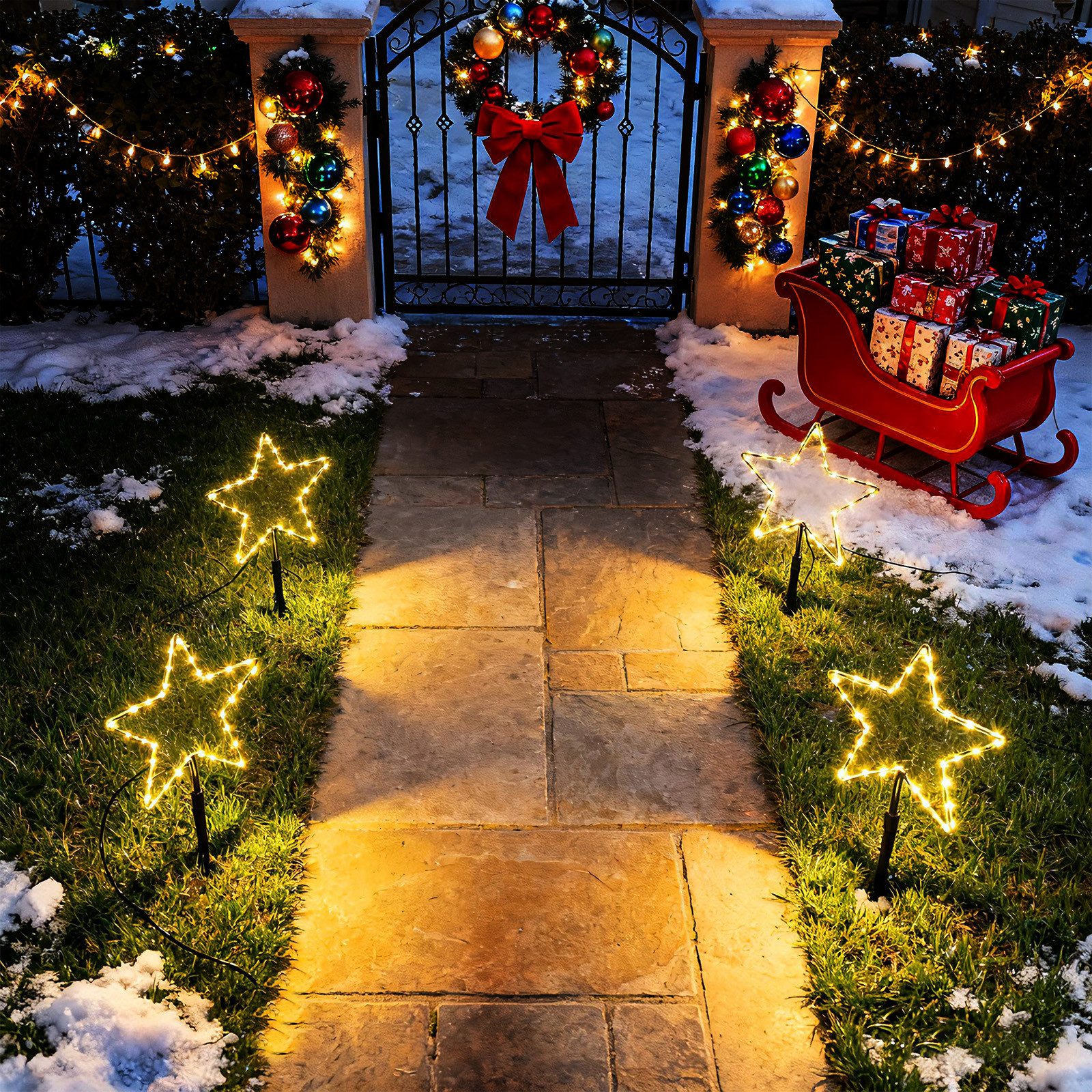 Salcar LED-Lichterkette LED Leuchtstäbe Stern Garten LED Leuchtstern 3 Stück/ 6 Stück Warmweiß, 30cm 6er Sterne LED – Bild 5 von 5