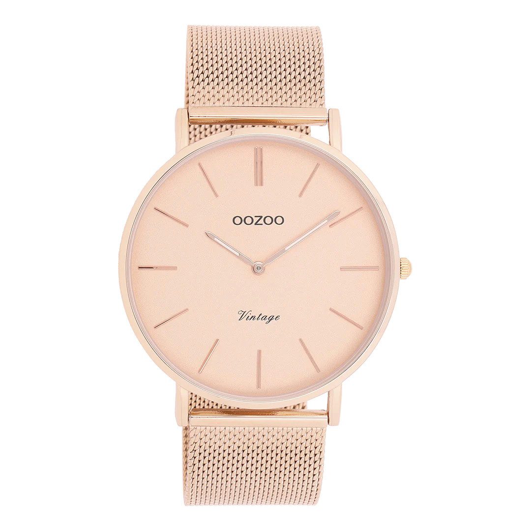 OOZOO Quarzuhr Herrenuhr C9920 – Rosé Zifferblatt, Milanaiseband IP Roségold, C9920, 44 mm Gehäusedurchmesser
