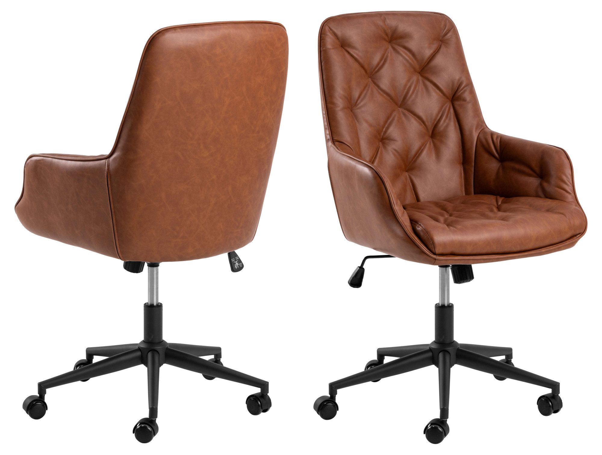 ACTONA GROUP Schreibtischstuhl Erik, Schreibtischstuhl, PU retro Cognac, 5 Stern Gestell matt schwarz