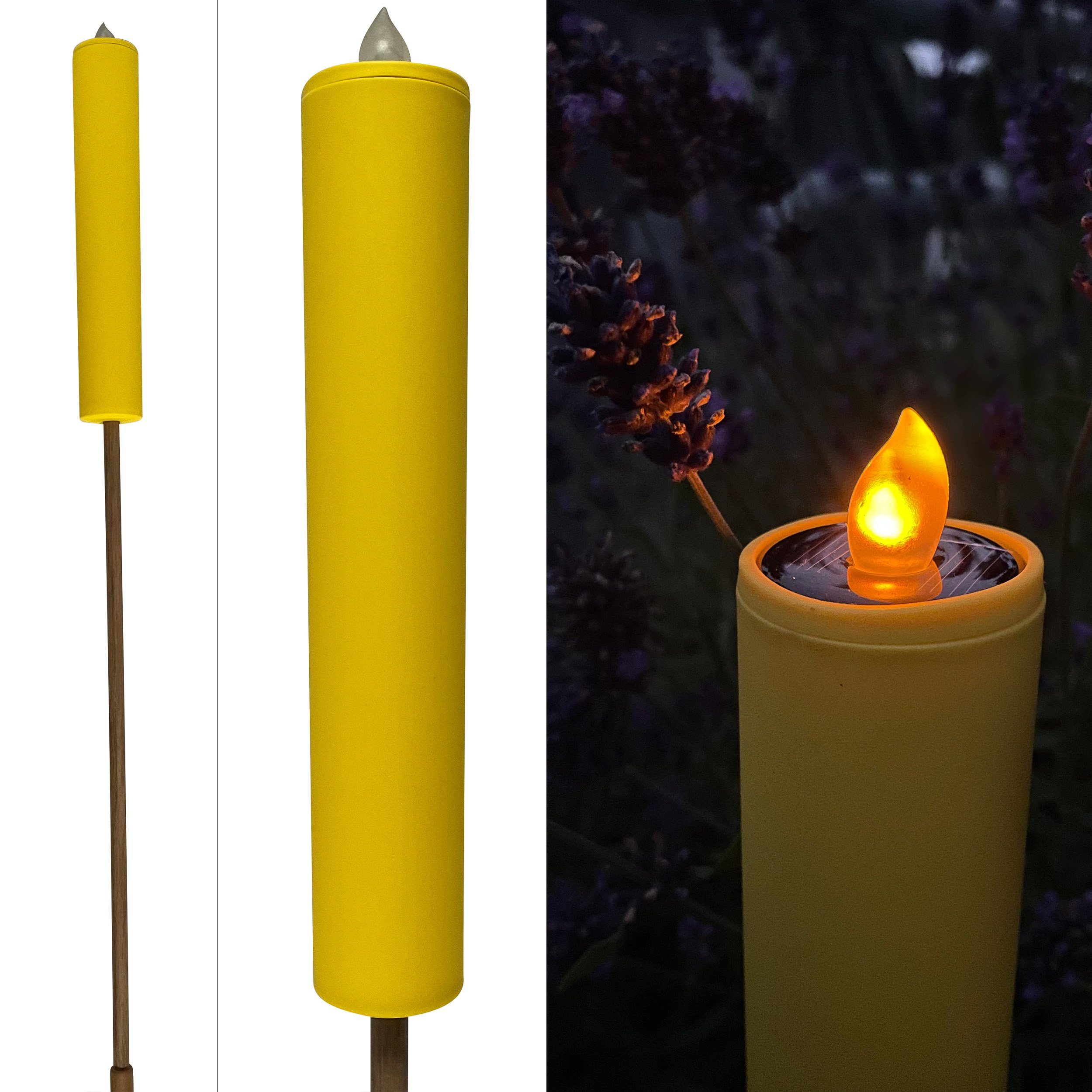 Online-Fuchs LED Solarleuchte Kerzen mit Solar LED Flamme Beet, Gartenstecker Solarlampen Fackel, LED fest integriert, Flamme, gelb/orange, Gartendeko, 62 cm bis 98 cm hoch, Solarleuchten