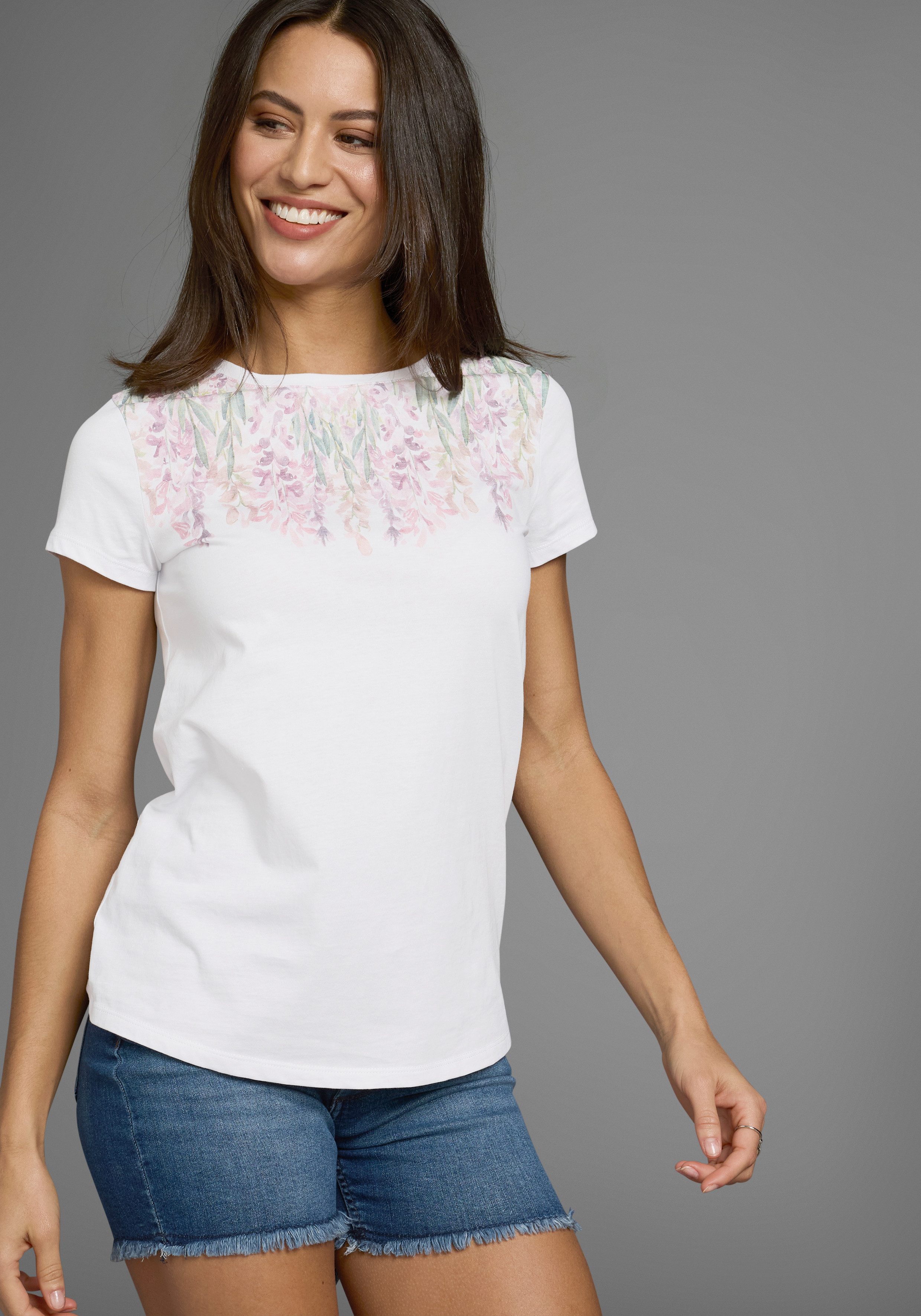 Laura Scott T-Shirt mit romantischen Floralprint in Pastellfarben günstig online kaufen