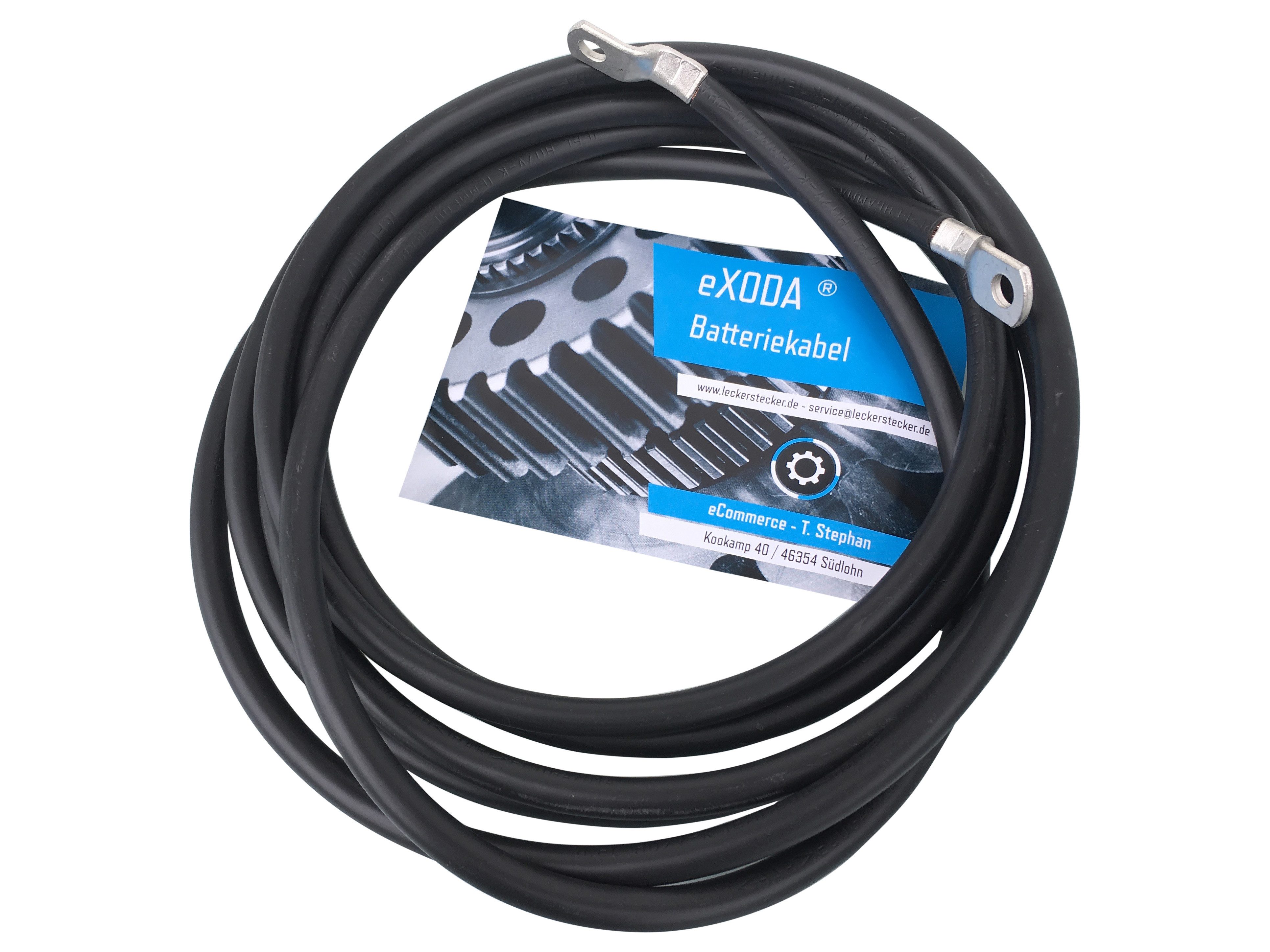eXODA Batteriekabel 35 mm² 300cm Kabelschuhe M8 und M10 Schwarz Batteriekabel, Schwarz, (300 cm), 99% Kupfer