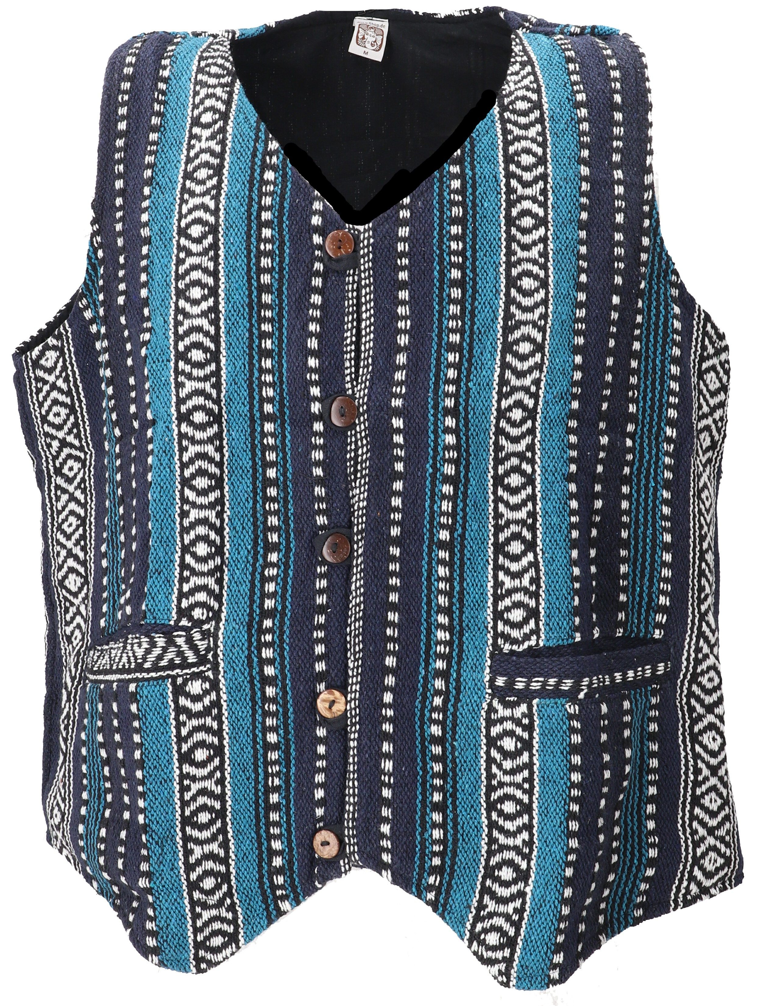 Guru-Shop Strickjacke Goaweste, alternative Herren Weste - blau alternative Bekleidung
