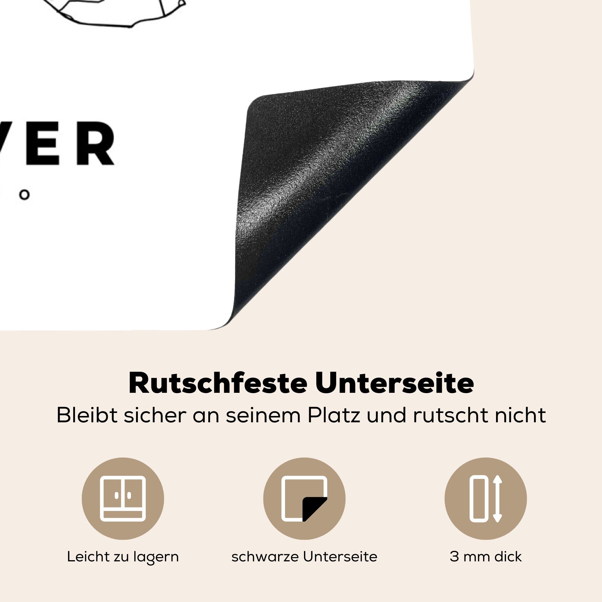 cm, - Hannover Arbeitsplatte küche für MuchoWow Karte 78x78 Herdblende-/Abdeckplatte Vinyl, (1 Ceranfeldabdeckung, - - tlg), Schwarz-Weiß Stadtplan,