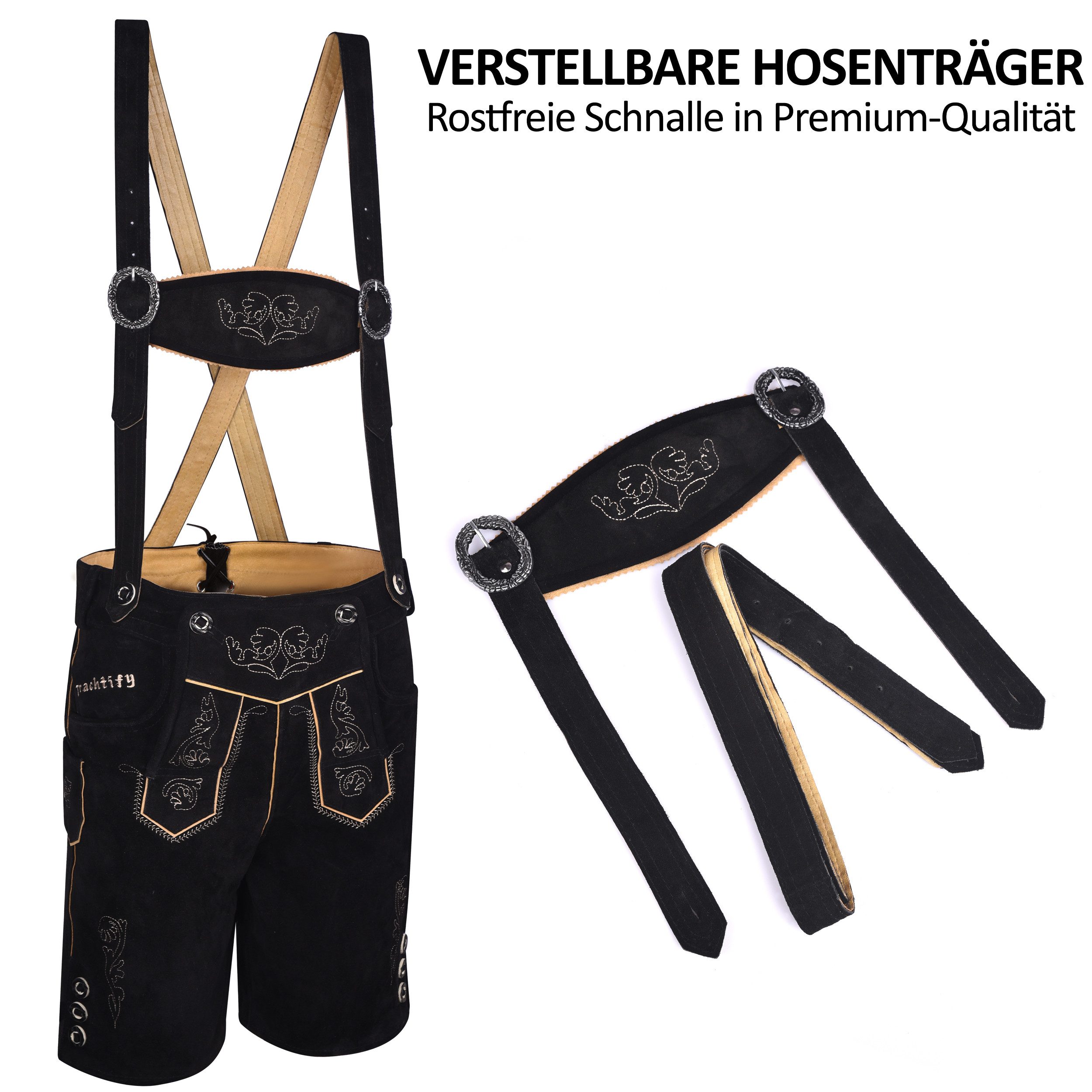 Trachtify Trachtenlederhose kurze Trachtenhose Herren Antik Deluxe Lederhose