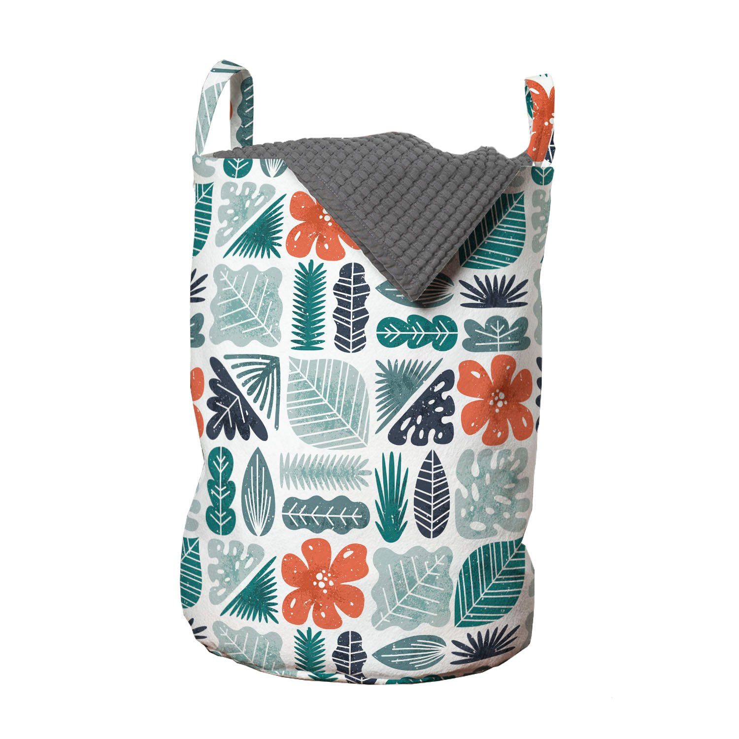 Abakuhaus Wäschesäckchen Wäschekorb mit Griffen Kordelzugverschluss für Waschsalons, Tropisch Hibiscus Monstera Jungle | Wäschesäcke
