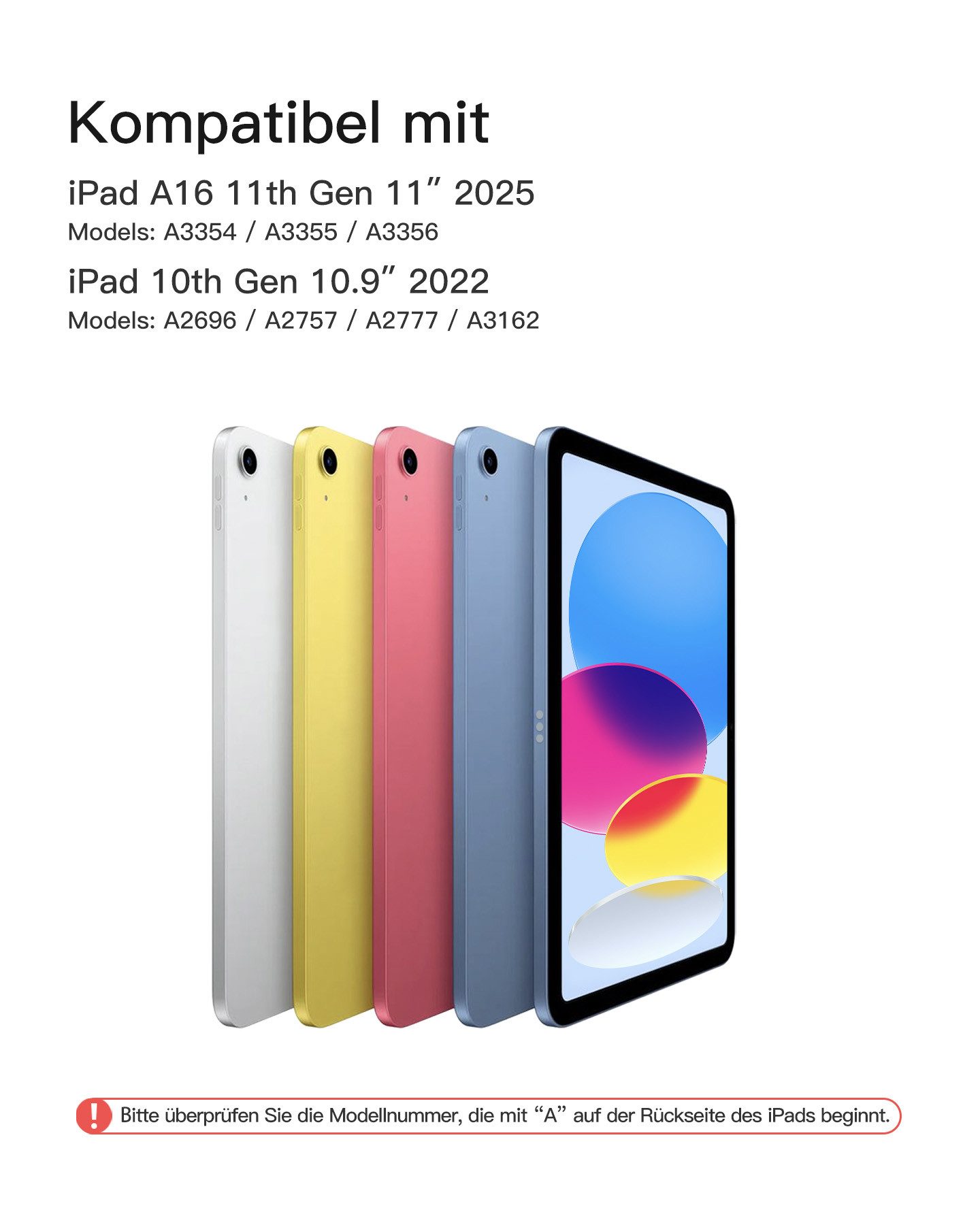 Inateck Magnetische Tastatur Hülle für iPad A16 11/10 Gen, Magic Keyboard iPad-Tastatur (Großes Trackpad,LED Anzeige,7 Farben Hinterleuchtet,mit Stifthalter)
