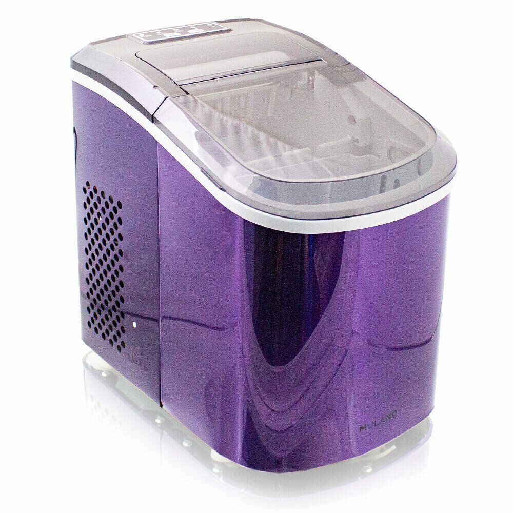 Mulano Elektrischer Eiswürfelbereiter Design Edelstahl Violett, mit transparentem Deckel MS-17122