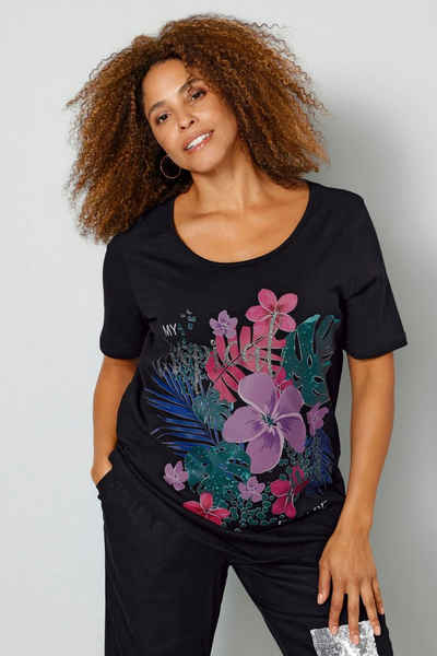MIAMODA Rundhalsshirt T-Shirt großer Blumen Druck Halbarm