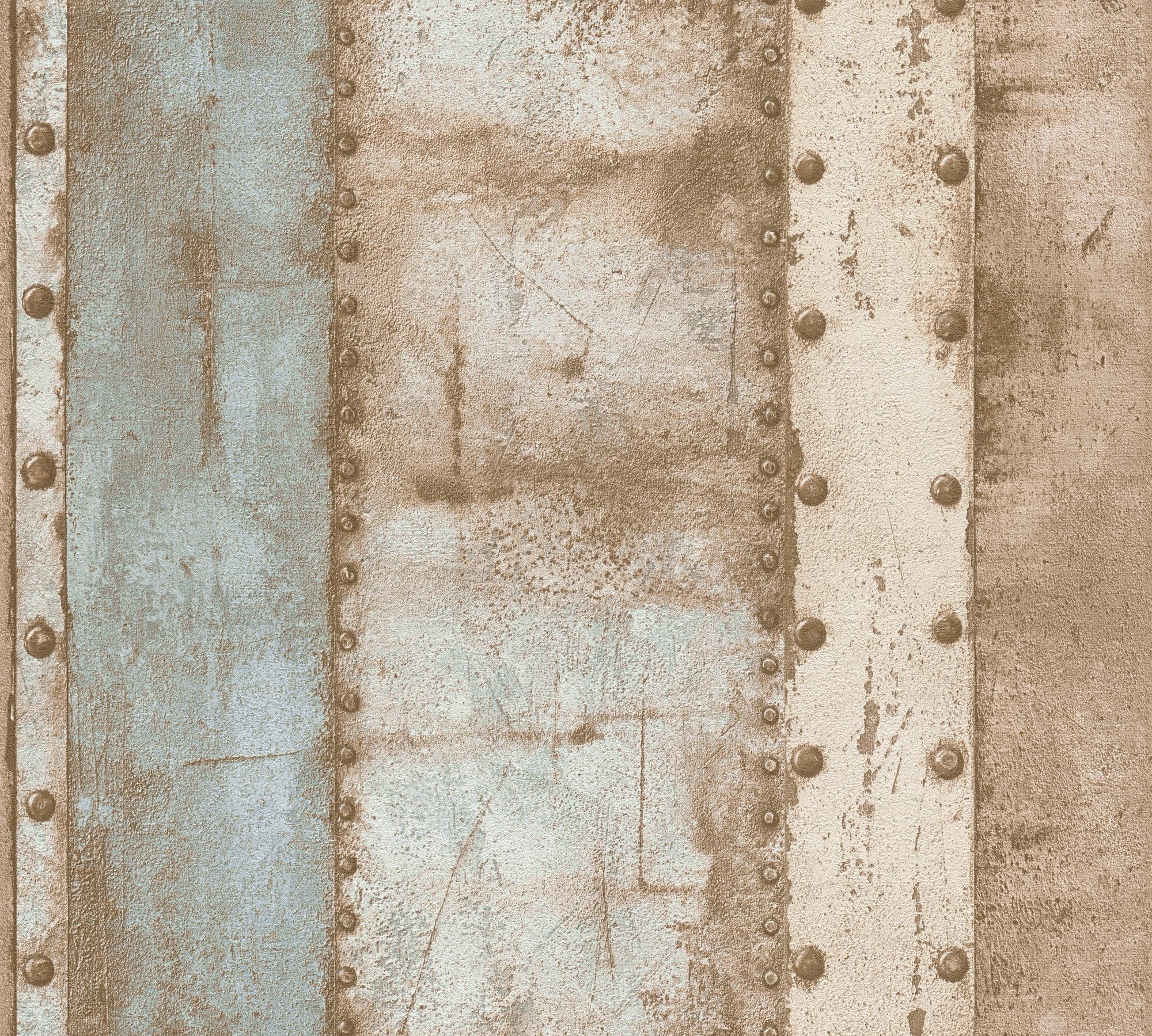 Vliestapete Industrial, beige/blau/braun Metall-Effekte, Création Vintage Tapete living Metall walls Metalloptik A.S.
