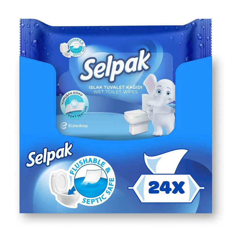 SELPAK feuchtes Toilettenpapier Plastikfrei 100% Reine Zellulose, 24 Packungen mit je 42 Tüchern, 1008-tlg.