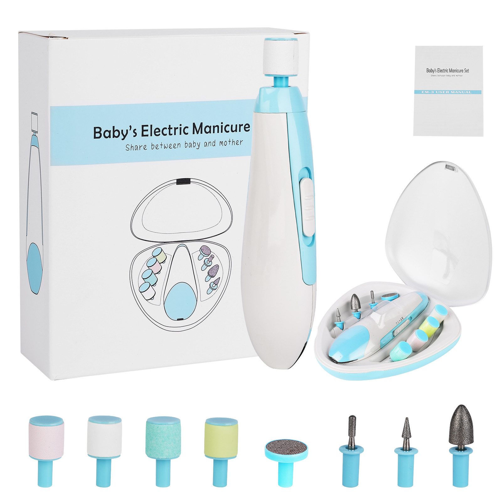 BlingBin Nagelpflege-Set Baby Nagelfeile Elektrisch, Baby Nail Trimmer, 8-tlg., 8tlg, 8 Ersatz Schleifköpfen und Aufbewahrungskoffer