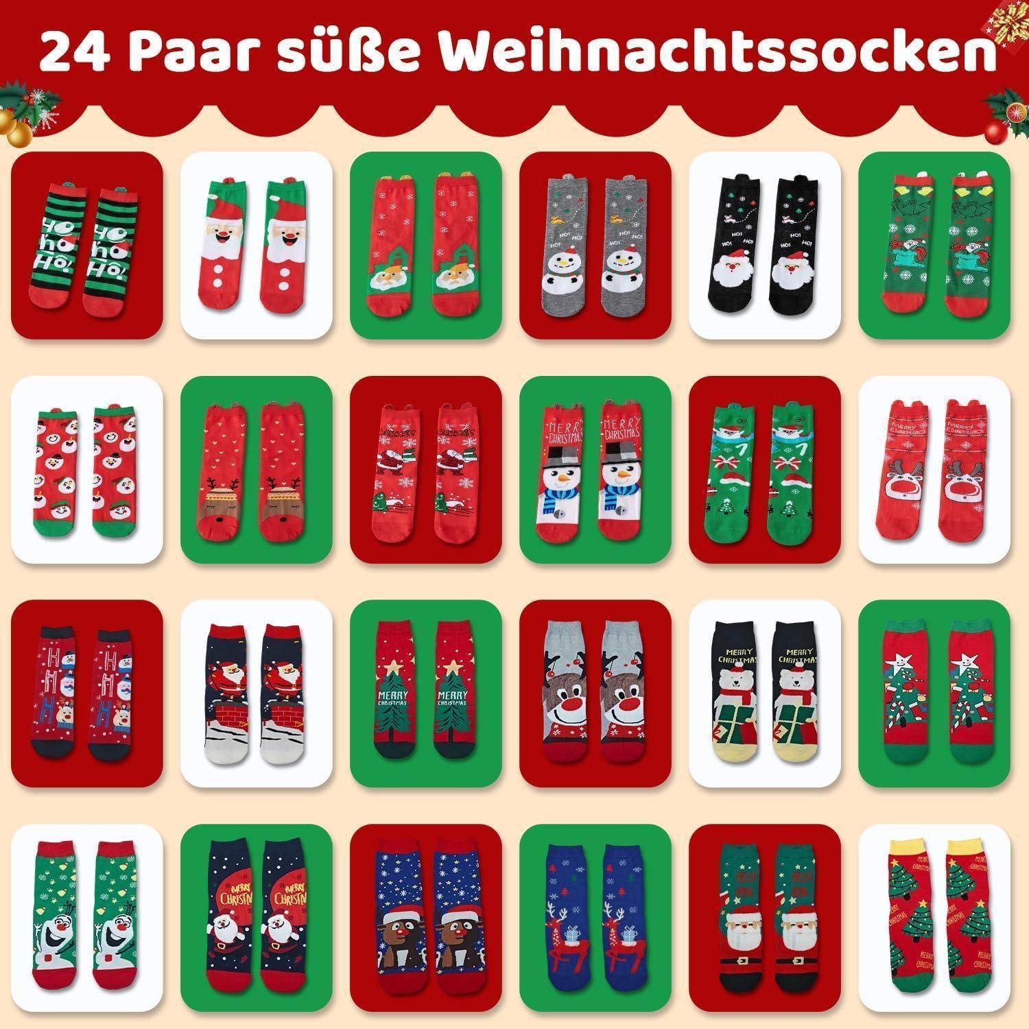 LuxusKollektion Adventskalender Adventskalender Socken 24 Paar Weihnachten Geschenk Rot-39-45 – Bild 3 von 5