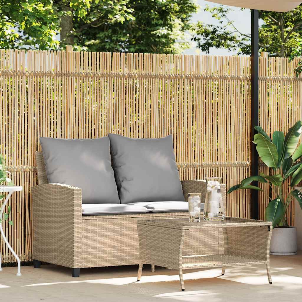 vidaXL Loungesofa Gartensofa 2-Sitzer mit Kissen & Tisch Beige Poly Rattan, 1 Teile