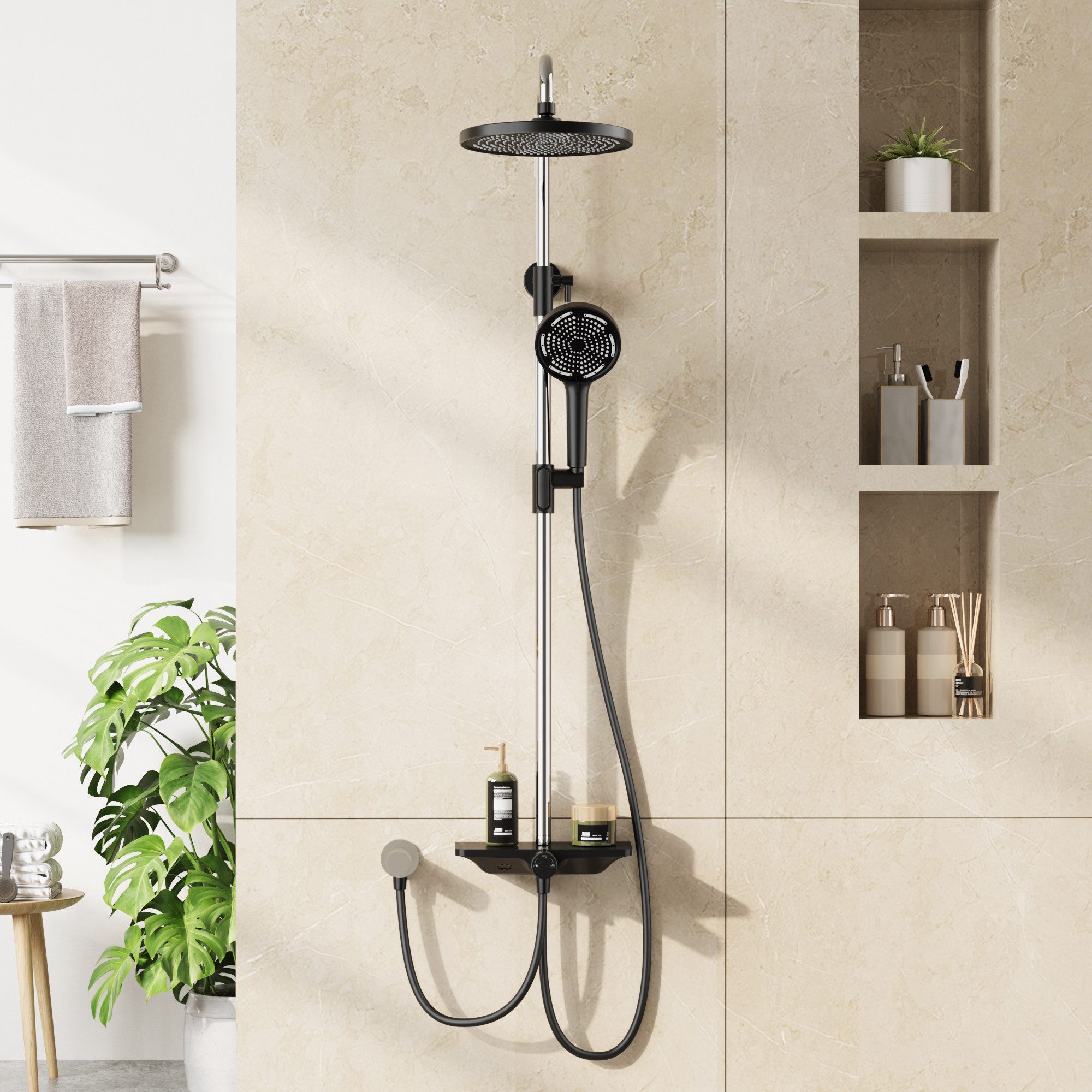 GarveeMore Brausegarnitur Regendusche Duschsystem Ablage 3-Funktion günstig online kaufen