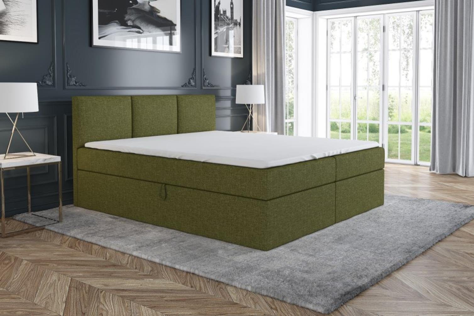 A&J MöbelLand GmbH Boxspringbett RICO mit 2 Bettkästen und Topper. OLIVE 8