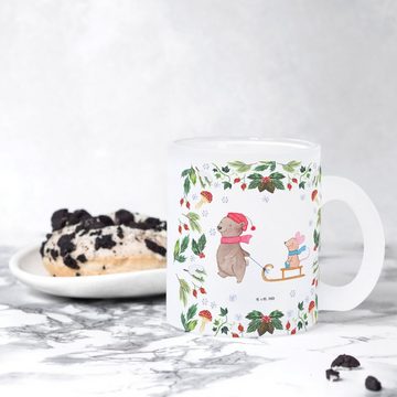 Mr. & Mrs. Panda Teeglas Bär und Maus Schlitten - Transparent - Geschenk, Teeglas, Tasse mit H, Premium Glas, Liebevolles Design