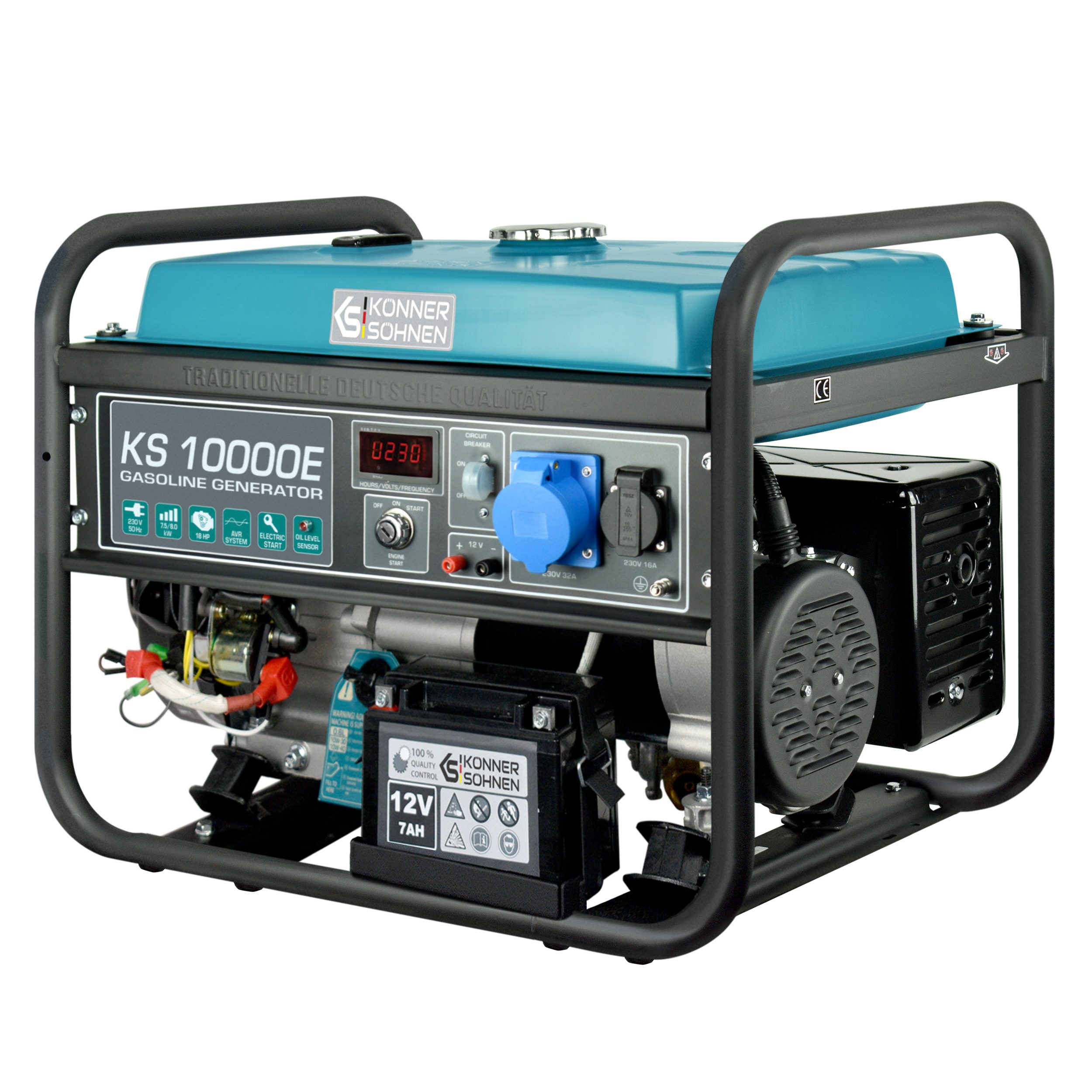 Könner & Söhnen Stromerzeuger KS 10000E, 8,00 in kW, (Steckdosen 1x16A (230V), 1x32A (230V), 1-tlg., 18 PS 4-Takt Benzinmotor, Kupfer, E-Start)