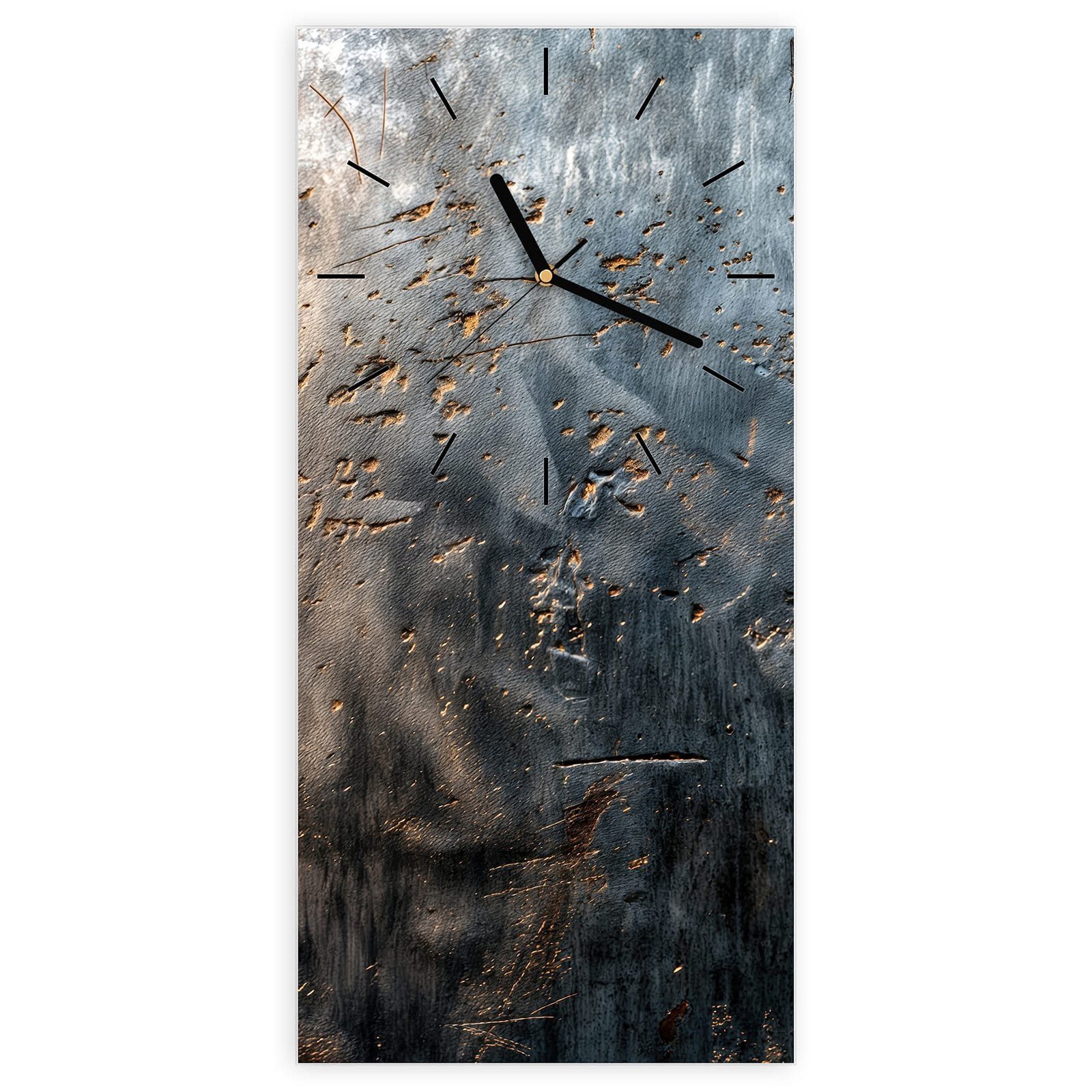 Wanduhr Glasuhr Wandkunst Größe 30 x 60 cm mit Motiv Metalltextur