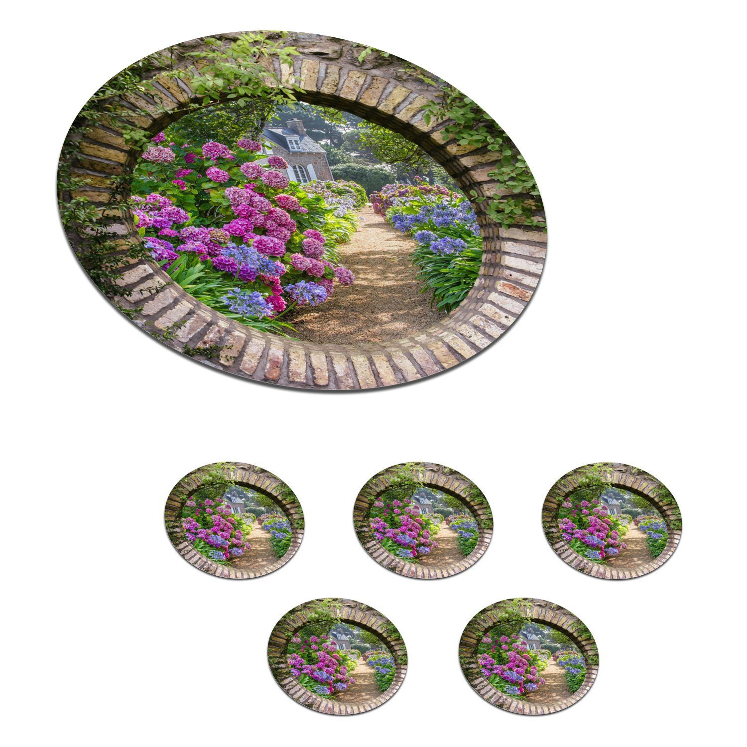 MuchoWow Glasuntersetzer Transparent - Blumen - Hortensie - Sommer, Zubehör für Gläser, 6-tlg., Getränkeuntersetzer, Tassenuntersetzer, Korkuntersetzer, Tasse, Becher