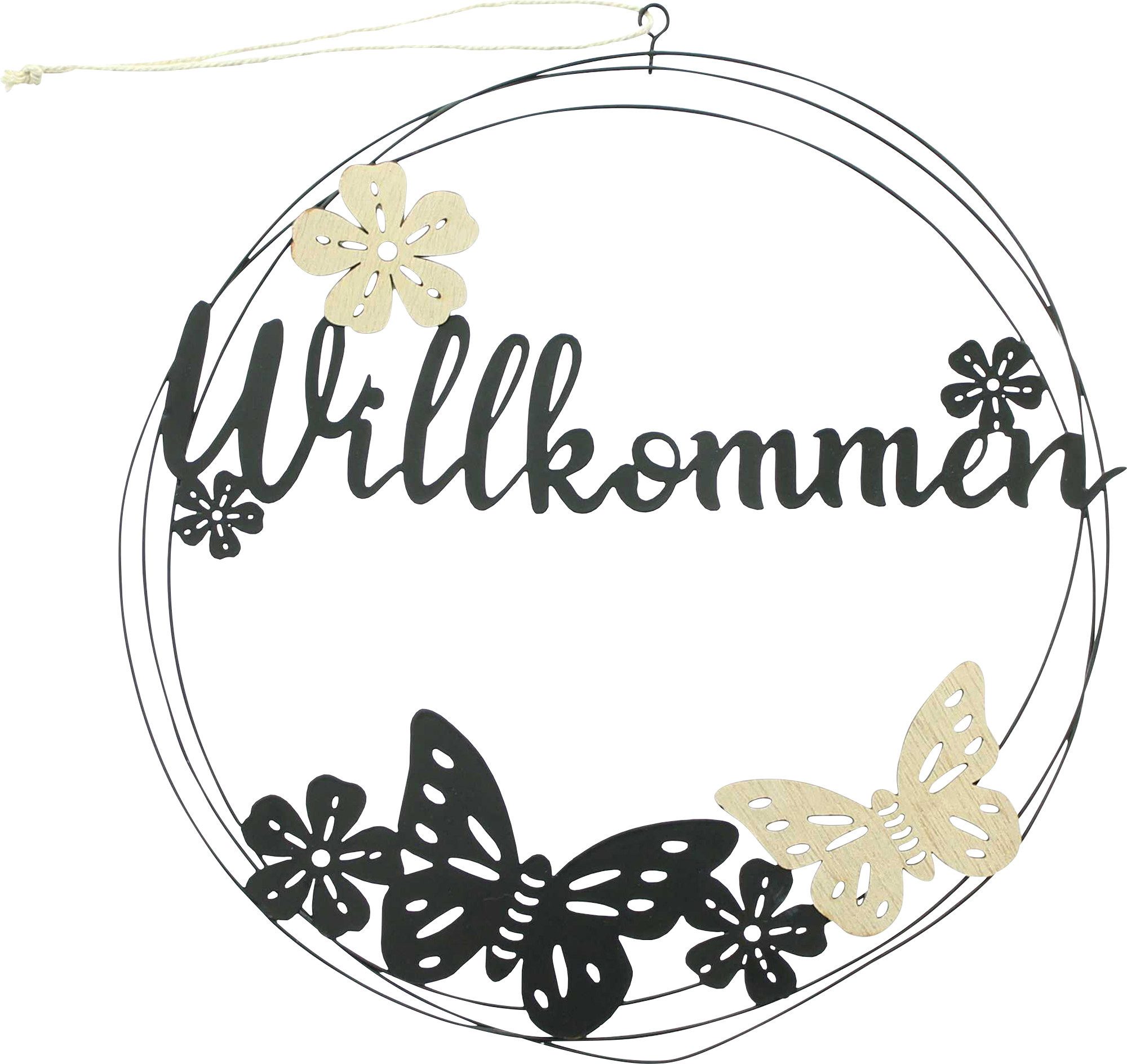 Wanddekoobjekt Metallring "Willkommen"