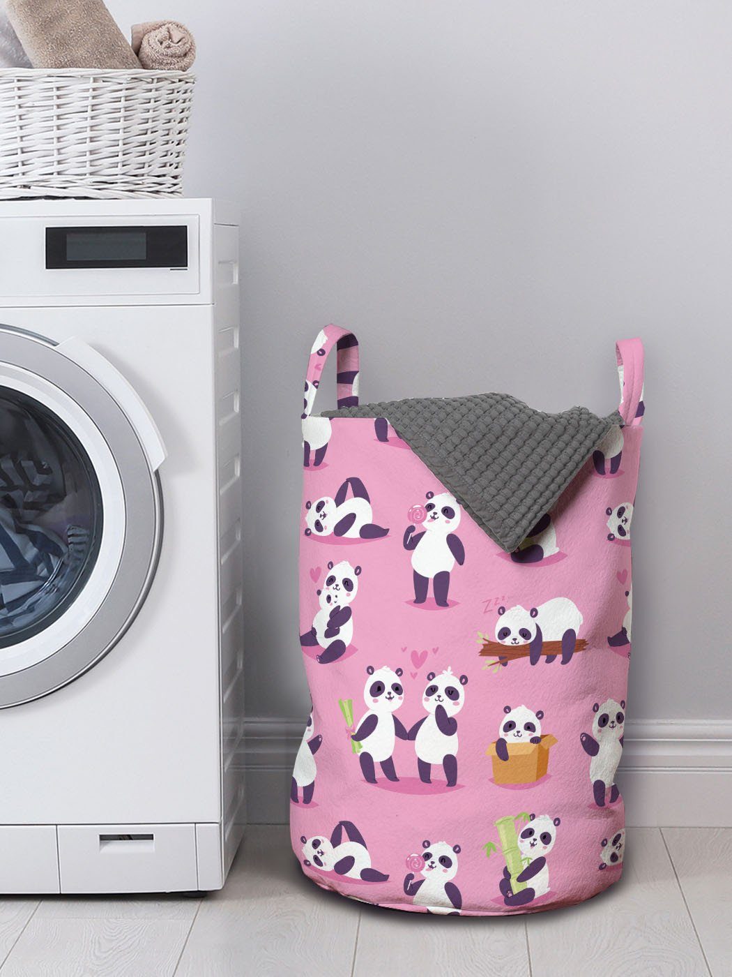 Dinge Wäschekorb mit Kordelzugverschluss Abakuhaus Tierkunst zu Wäschesäckchen für Panda-Bär, Waschsalons, Griffen tun