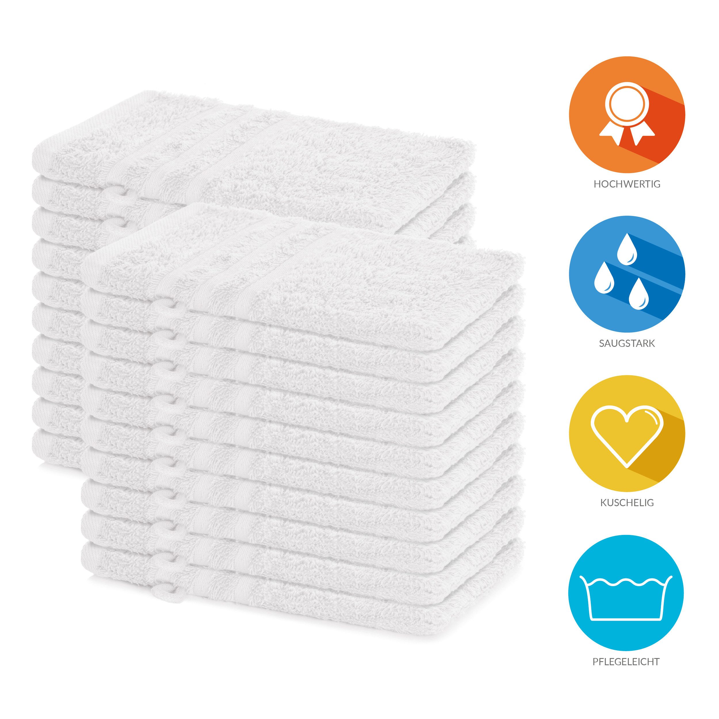 Lavea Waschhandschuh 20er Set Waschhandschuhe, 15 x 21 cm, Elena-Frottierserie, Waschlappen, (20-St), 500 g/m² Frottier, weich & saugstark, pflegeleicht