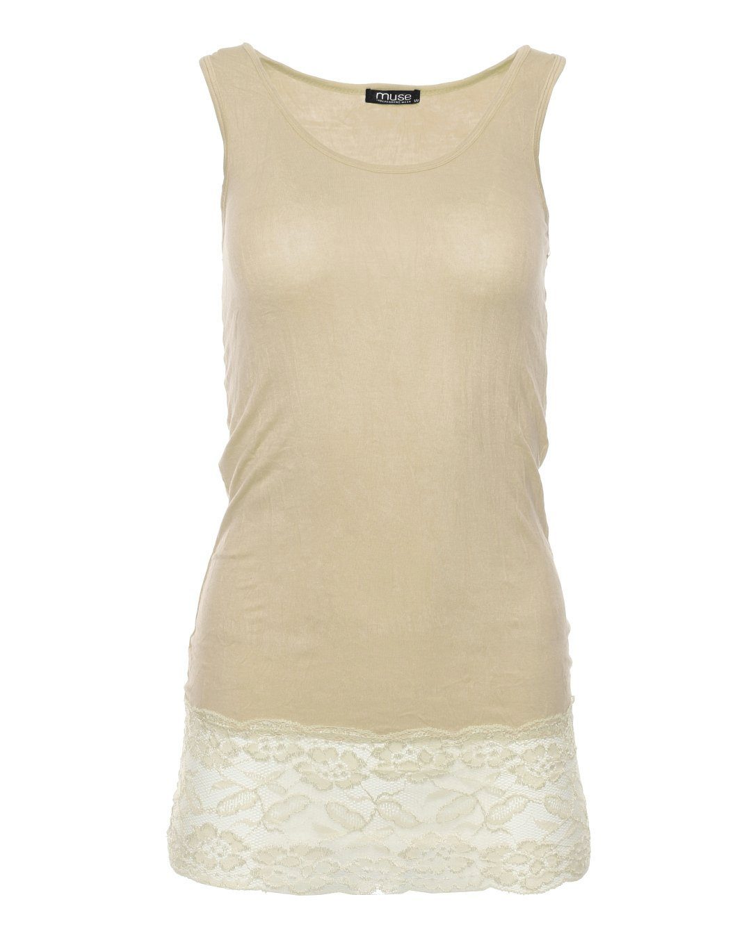 Trägertop Spitzentop Muse beige Spitzensaum mit 0518