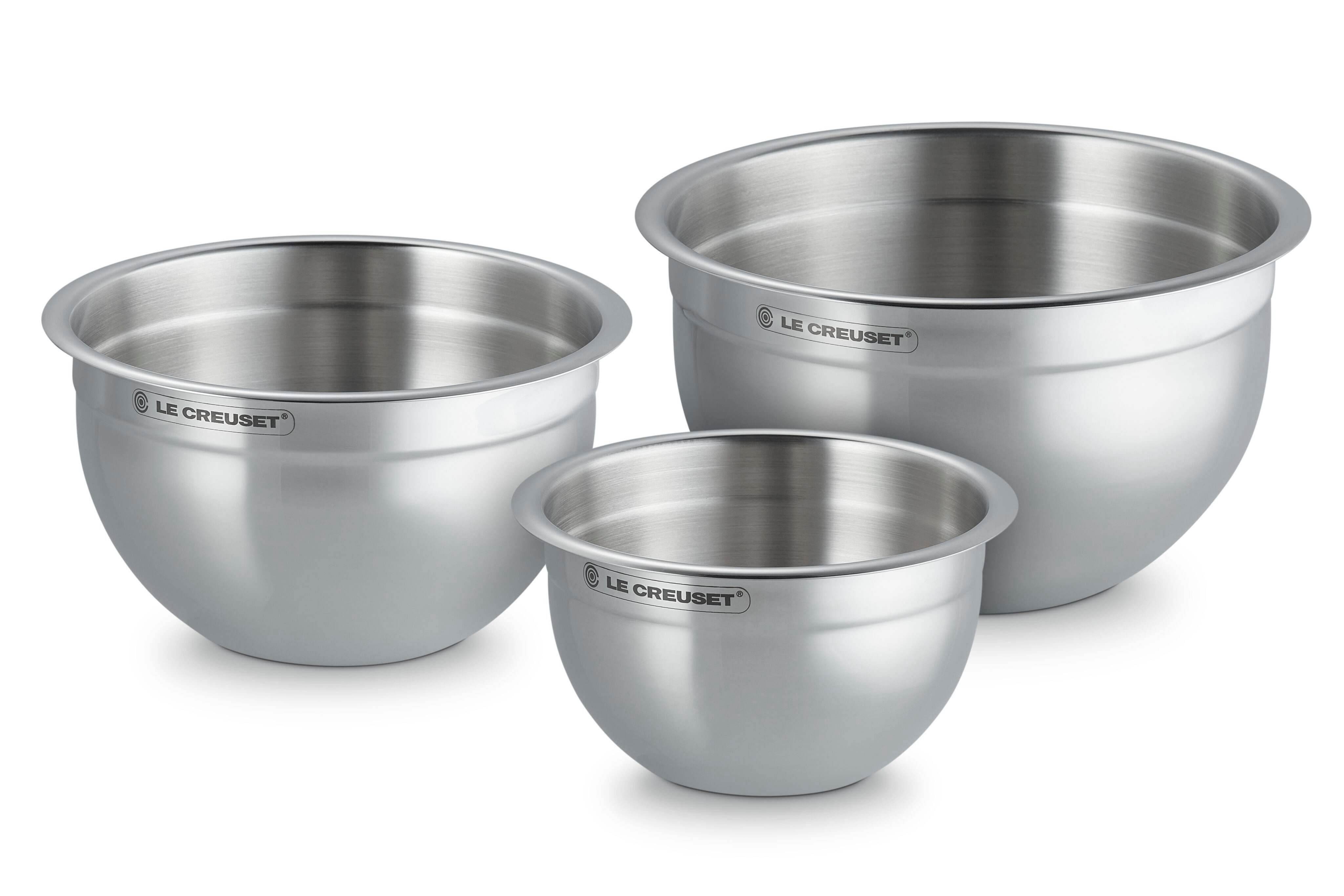 LE CREUSET Rührschüssel Rührschüsselset mit Deckel, Edelstahl, 3-teilig, Ø 19/23/27cm, 41901000010000