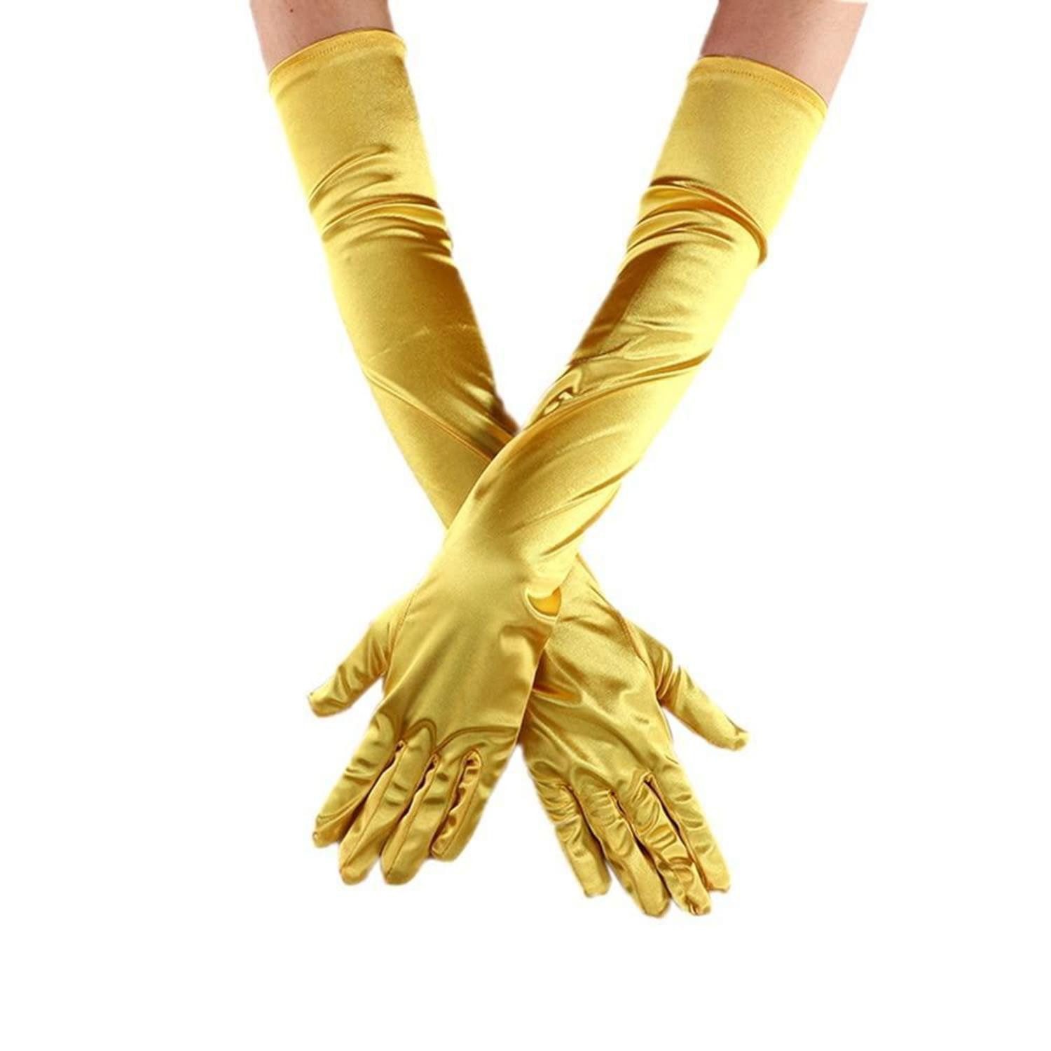 LuxusKollektion Kostüm Damen Handschuhe Lange Satin 1920er Stil Gelb