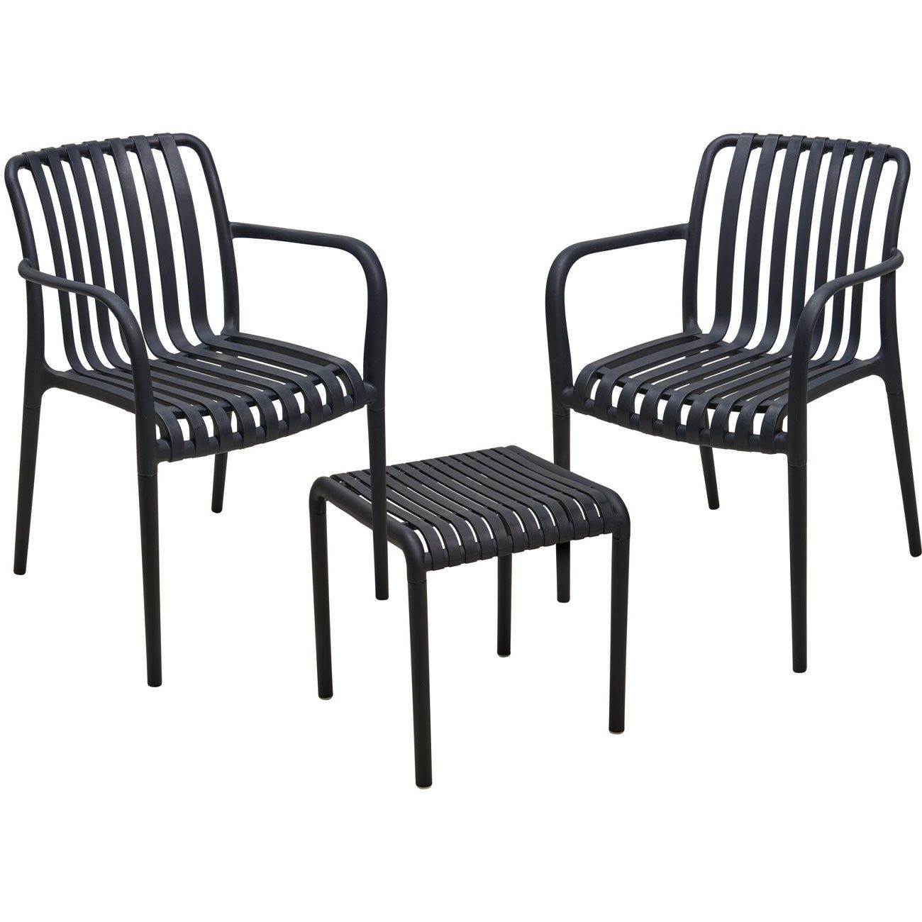 Progarden Bistrostuhl Bistro-Set Kunststoff 3-tlg., 2x Gartenstuhl & Beistelltisch, Schwarz (3 St), Wetterfestes 3-teiliges Garten-Bistro-Set aus robustem Kunststoff