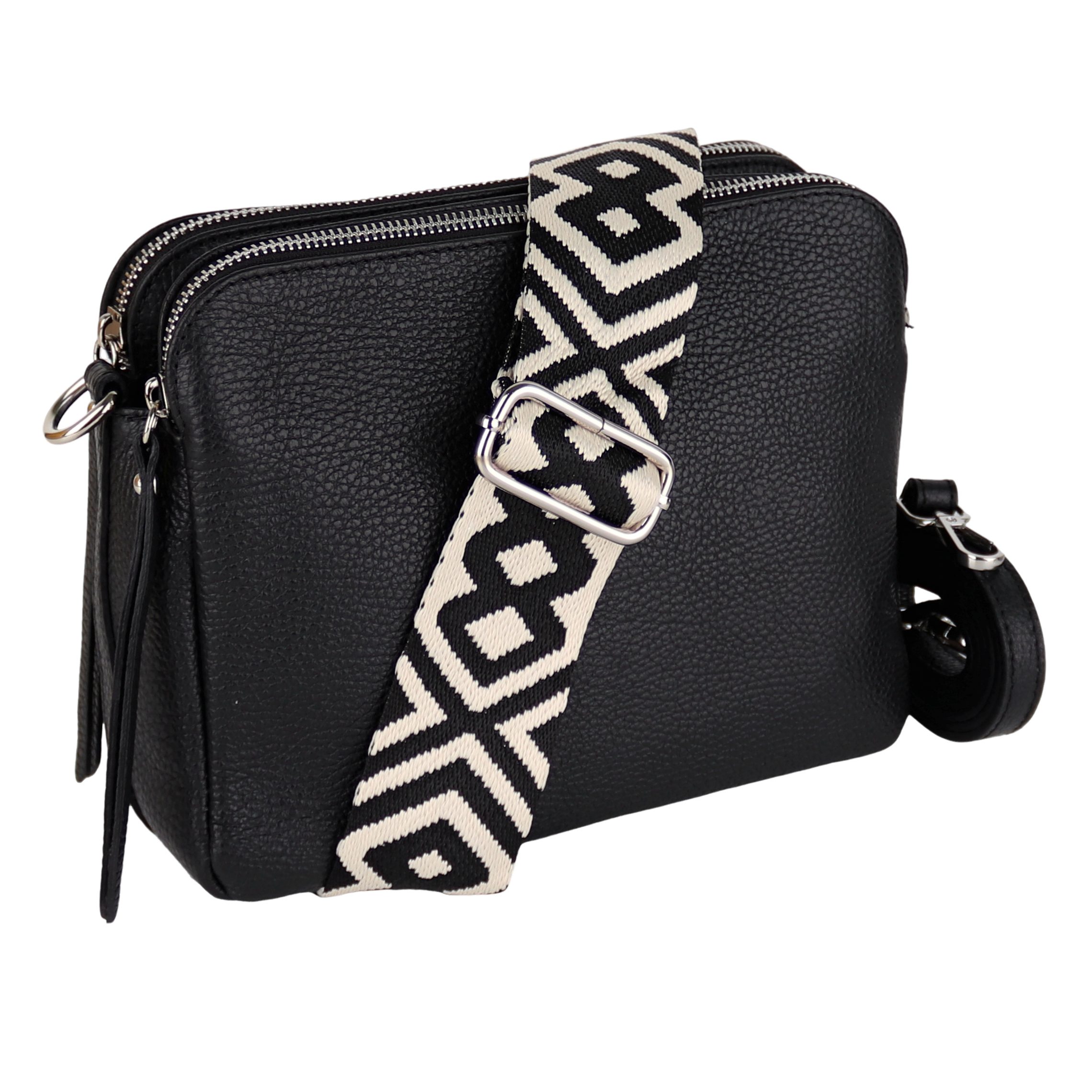 MIRROSI Schultertasche aus Echtleder, hergestellt in Italien, mit 2 Riemen (ca.24x18x9cm), Umhängetasche, Crossbody Bag, verstellbaren Schulterriemen