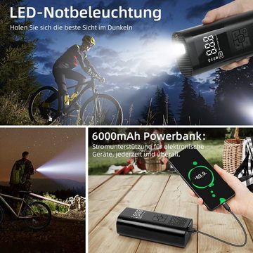 LifeImpree Luftpumpe Elektrische Luftpumpe mit 6000mAh Akku, AutoOff, USB-Powerbank, 150PSI Luftpumpe mit Manometer für Auto Fahrrad Motorrad Bälle