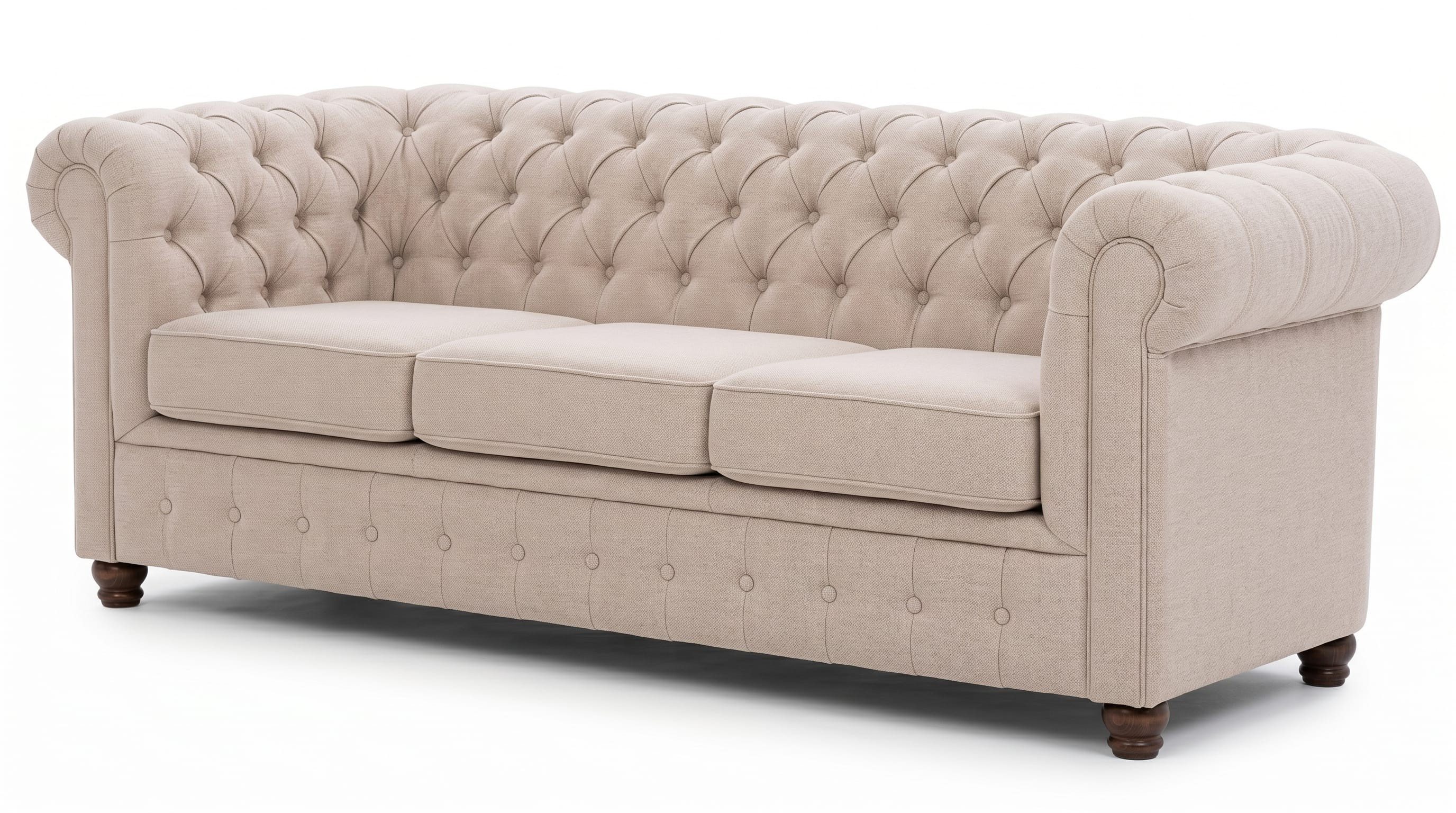 Xlmoebel Chesterfield-Sofa Beiges Chesterfield-Sofa für 3 Personen mit gestepptem Polster, 1 Teile, Made in Europa