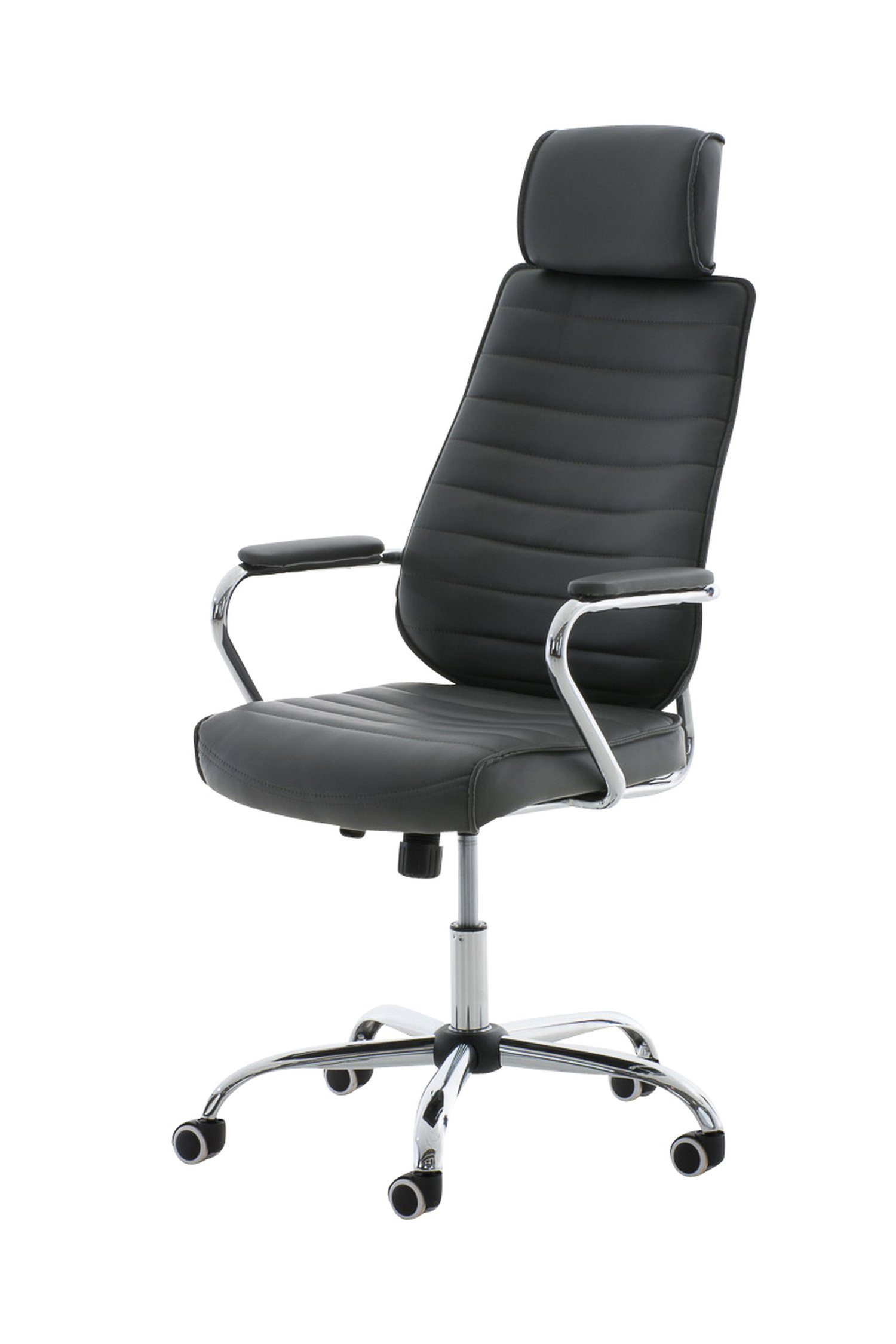TPFLiving Bürostuhl Rocket V2 mit bequemer Rückenlehne - höhenverstellbar und 360° drehbar (Schreibtischstuhl, Drehstuhl, Chefsessel, Bürostuhl XXL), Gestell: Metall chrom - Sitz: Kunstleder grau | Drehstühle