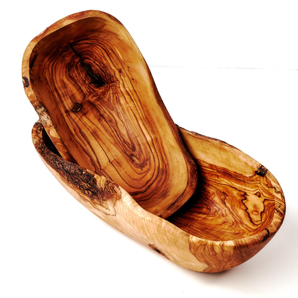 Brotschale 2er oder 3er Set Obstschale oval aus Olivenholz mit Naturrand