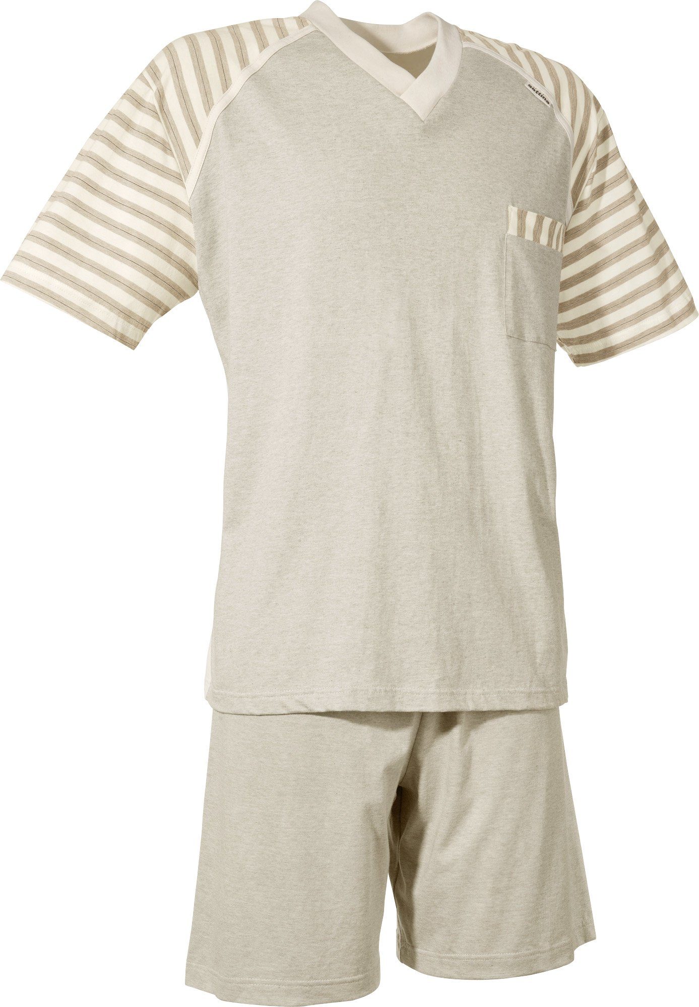 götting Pyjama Herren-Shorty naturbelassen Single-Jersey Streifen