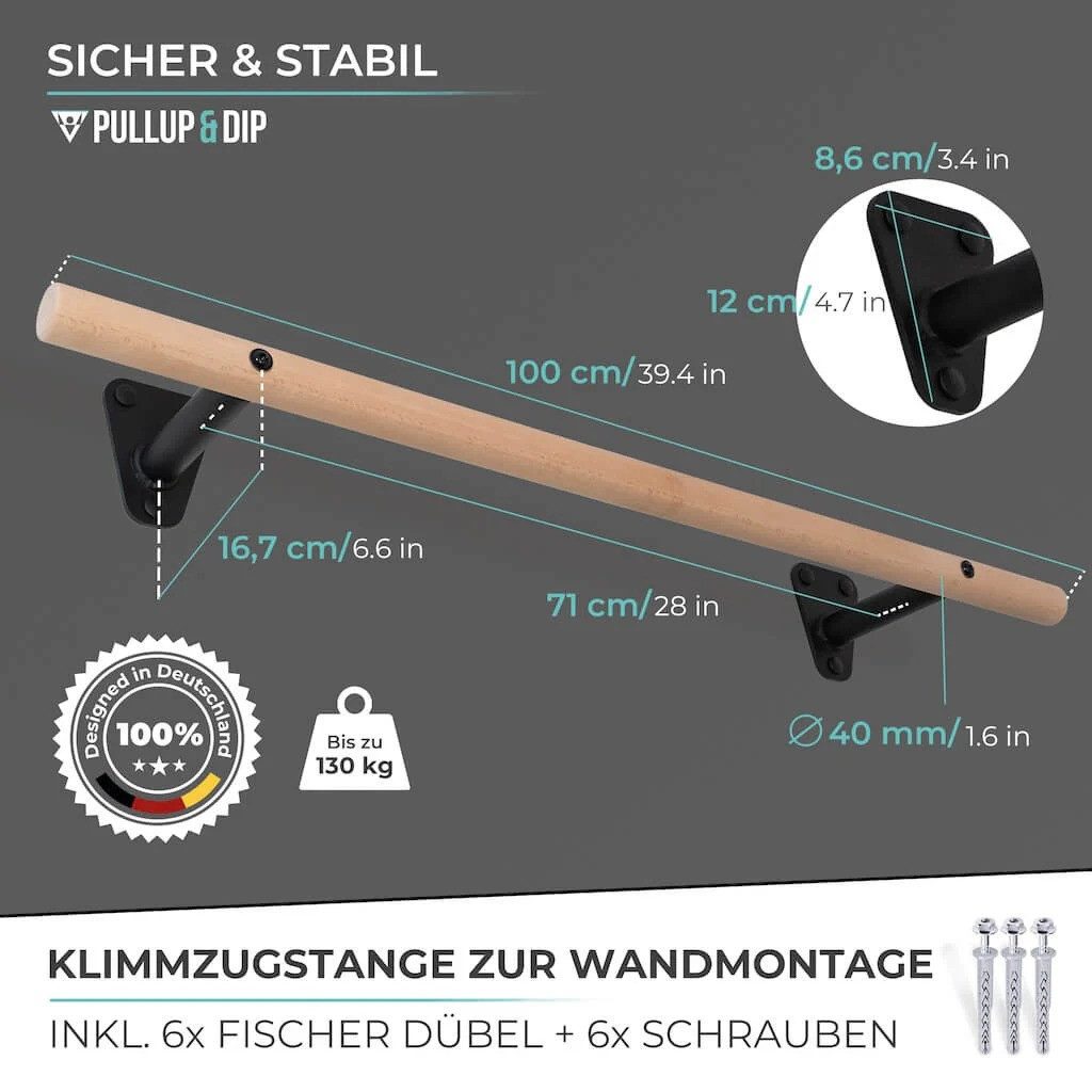 Pullup & Dip Klimmzugstange Holz Klimmzugstange zur Wandmontage über Türrahmen (1-tlg)