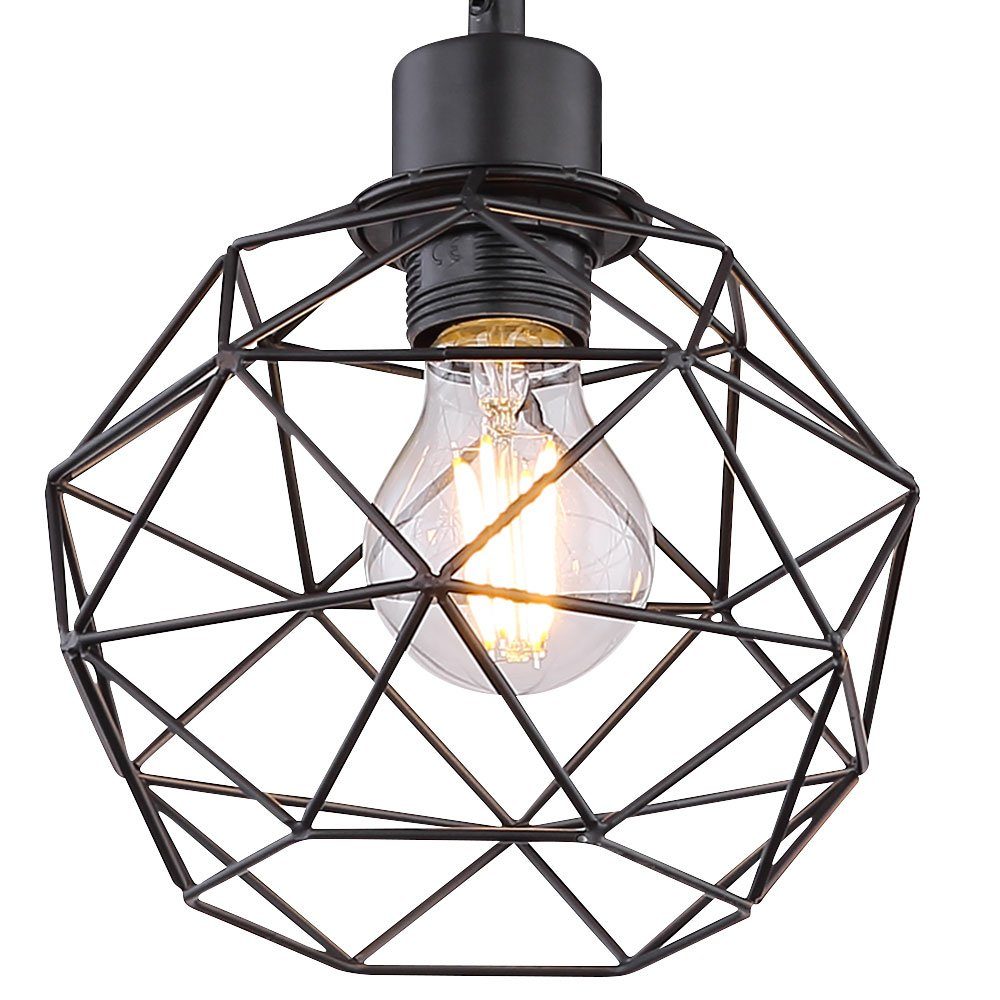 etc-shop LED Pendelleuchte, Leuchtmittel inklusive, Lampe Decken Gitter Vintage Warmweiß, Hänge Pendel Holz Balken Lampe schwarz im