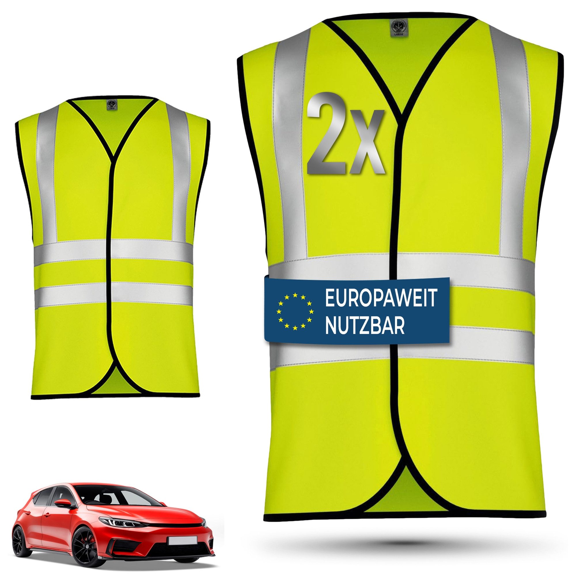 OMKA Warnweste 2 x Warnweste Set Amazon (Spar-Set) 2x Warnweste Sicherheitsweste Auto Sicherheitswarnweste Pannenweste