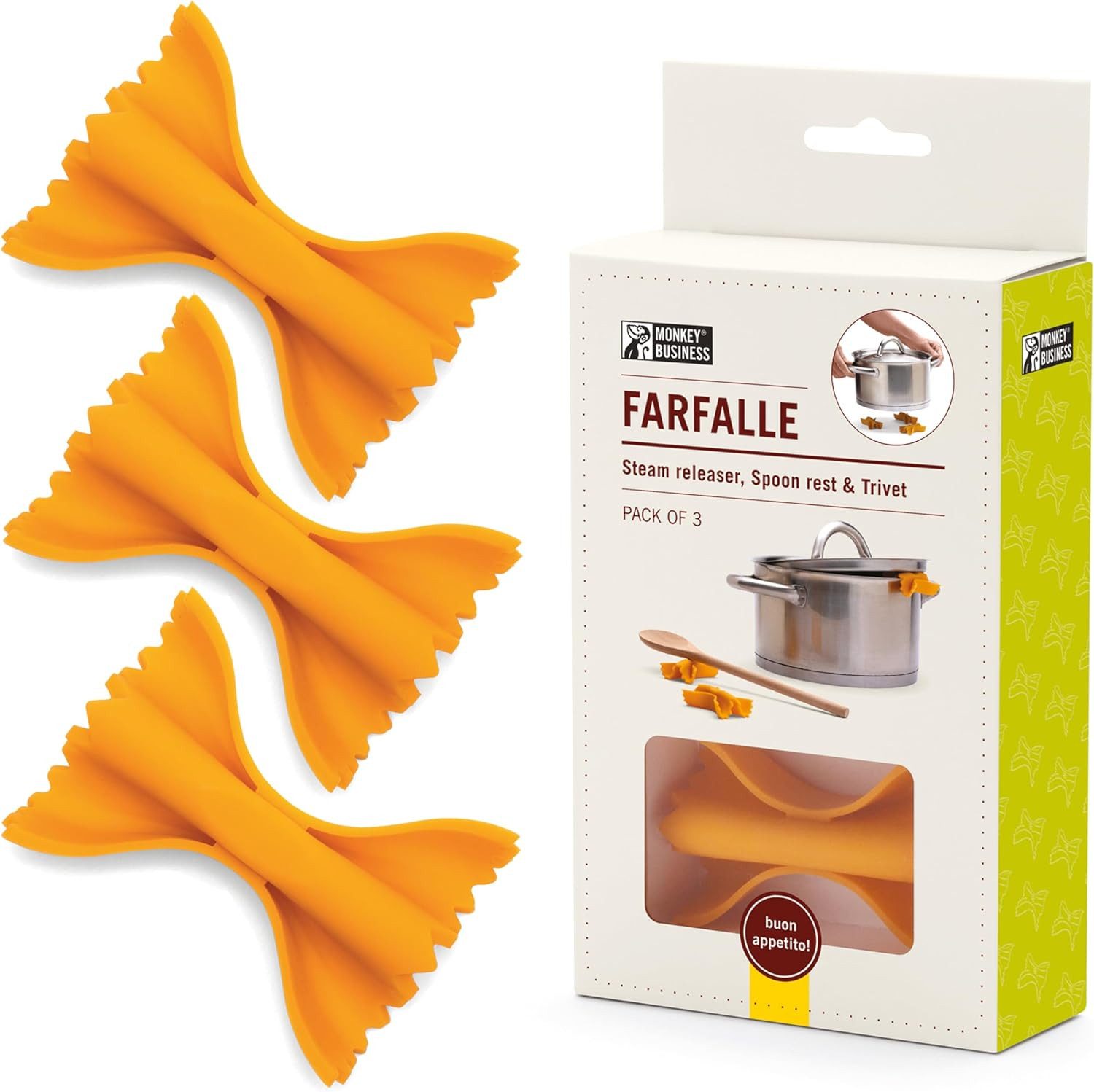 Monkey Business Kochlöffelhalter Farfalle 3-in-1 Silikon-Topfdeckelheber, Löffelablage Untersetzer