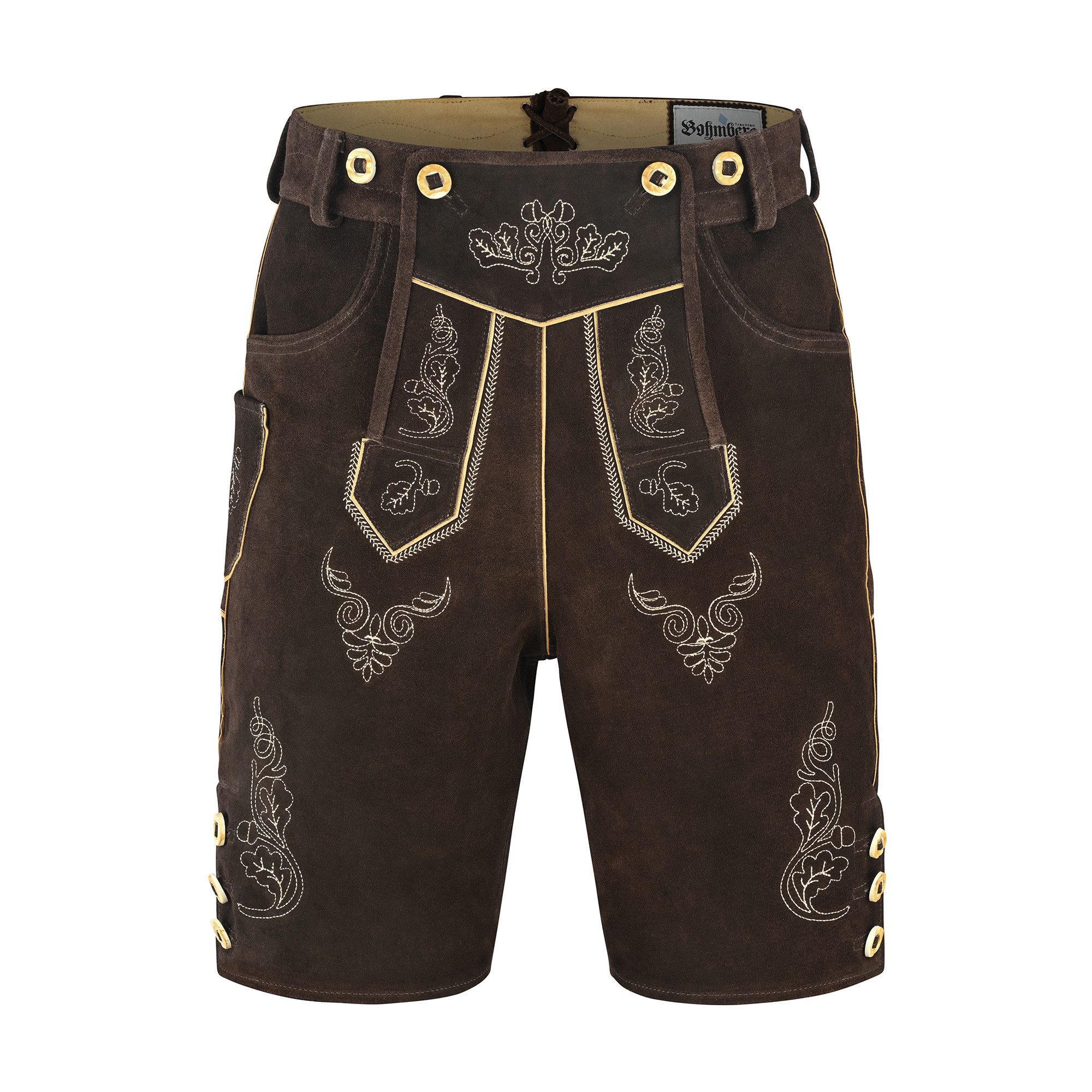 BOHMBERG Trachtenlederhose Herren Trachtenhose kurz Echtleder inkl. Hosenträger Braun – Bild 4 von 5